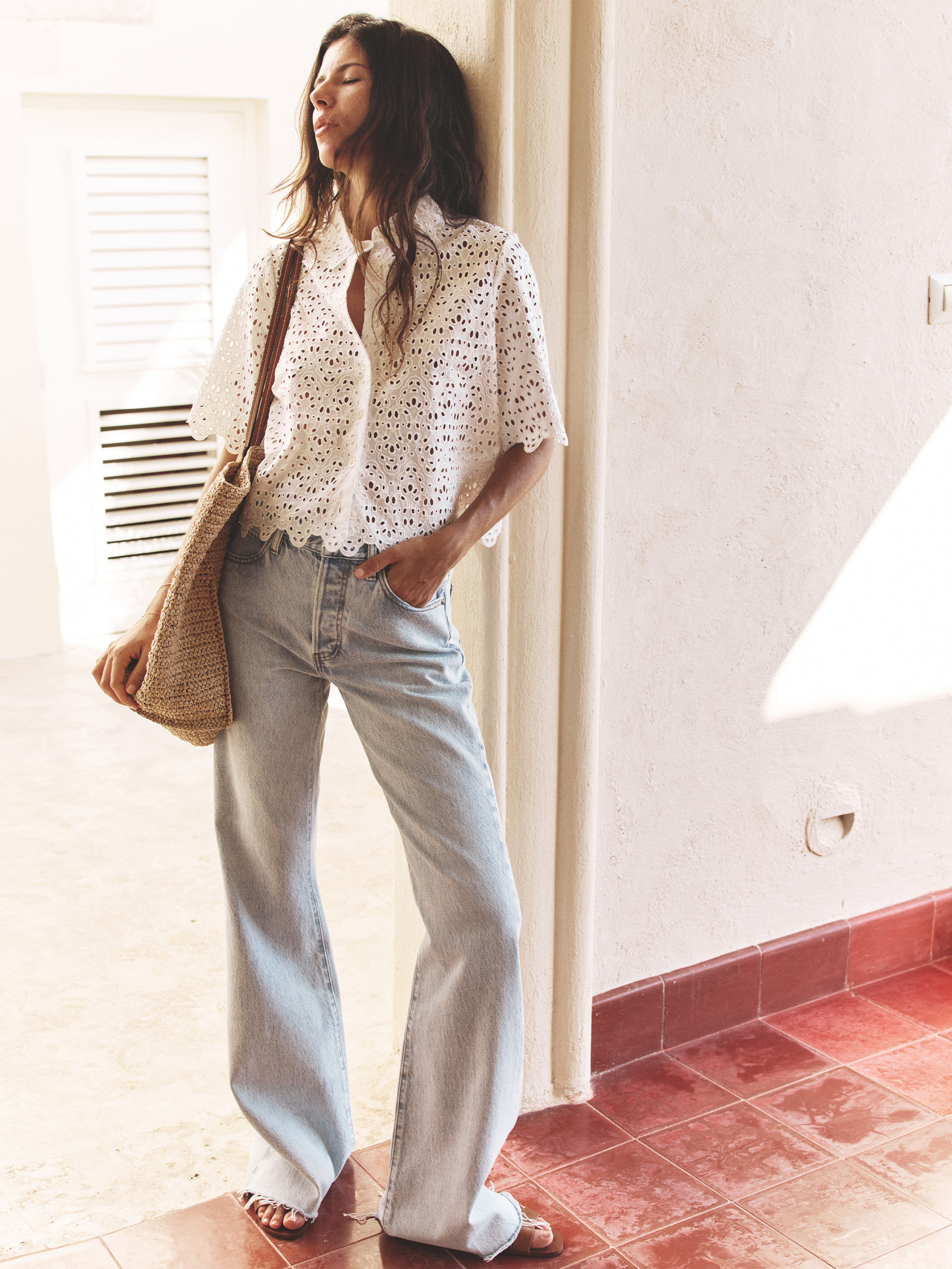 The Deco Eyelet Top in White - 2