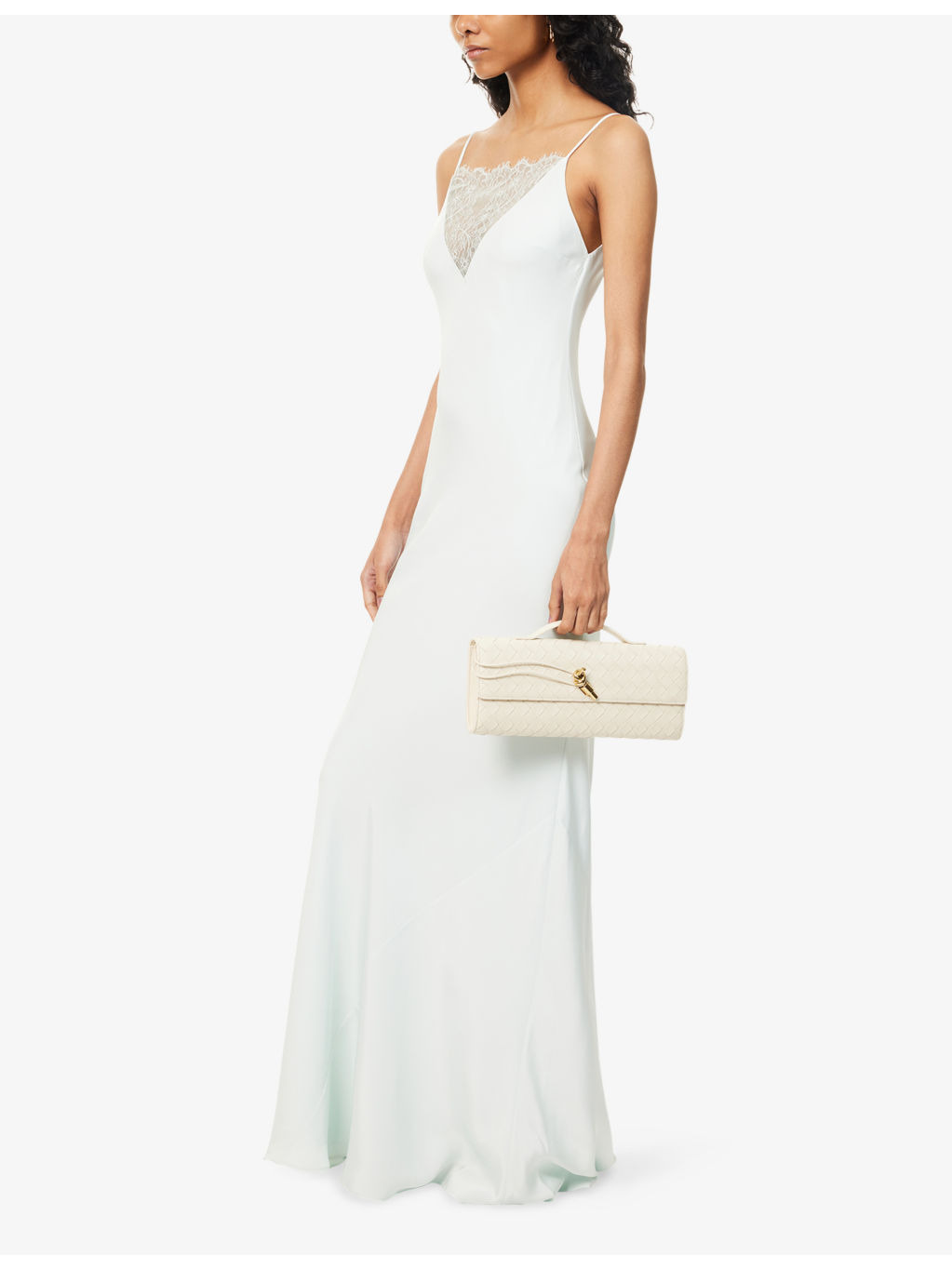 Square-Neck Lace-Panel Silk Maxi Dress - 2