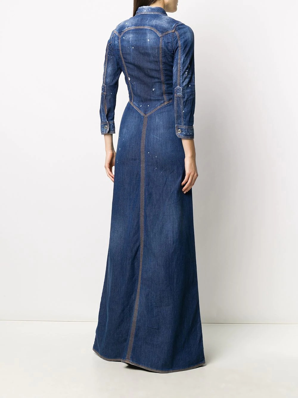 distressed long denim dress - 4