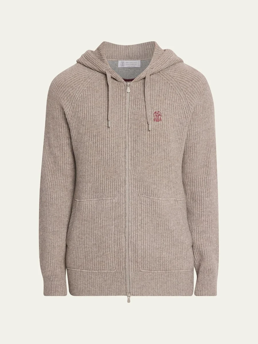 Men's Cashmere Rib Full-Zip Hoodie - 1