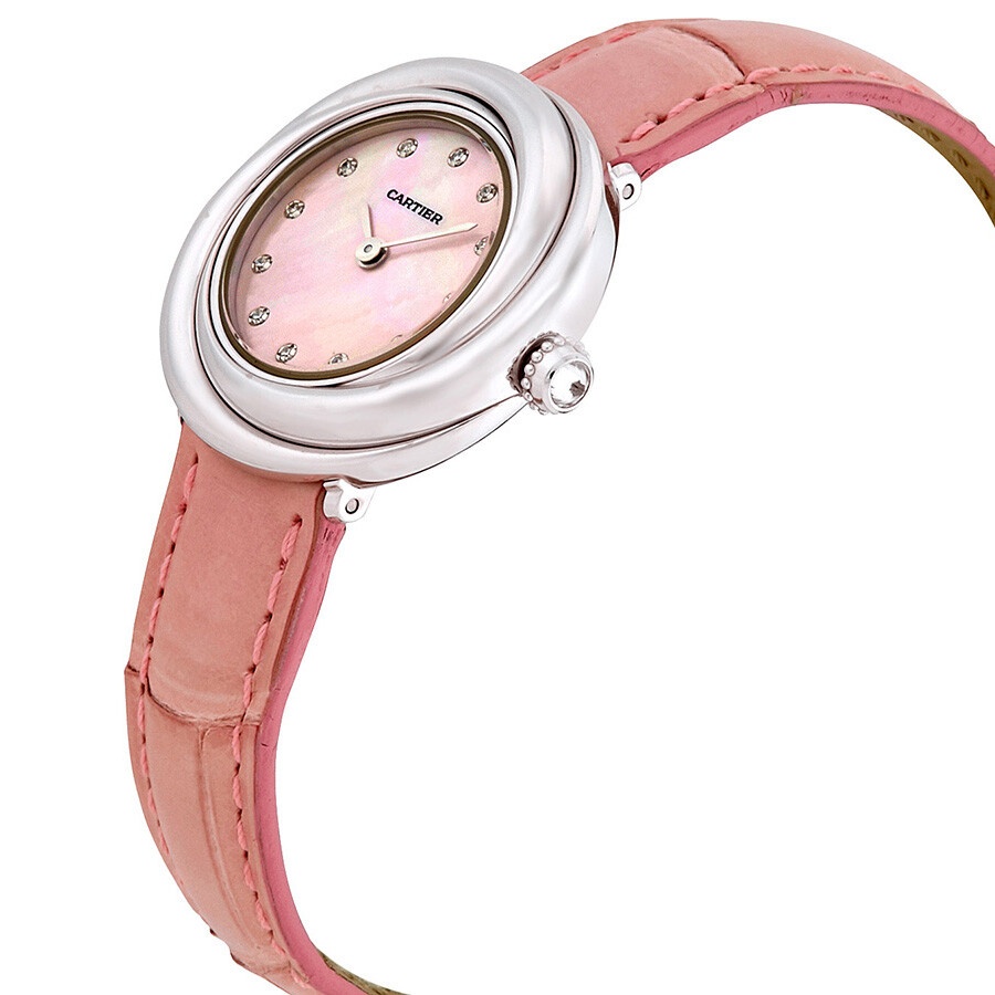 Cartier Trinity Pink Mother of Pearl Diamond Dial 18Kt White Gold Patent Leather Ladies Watch WG2008 - 2