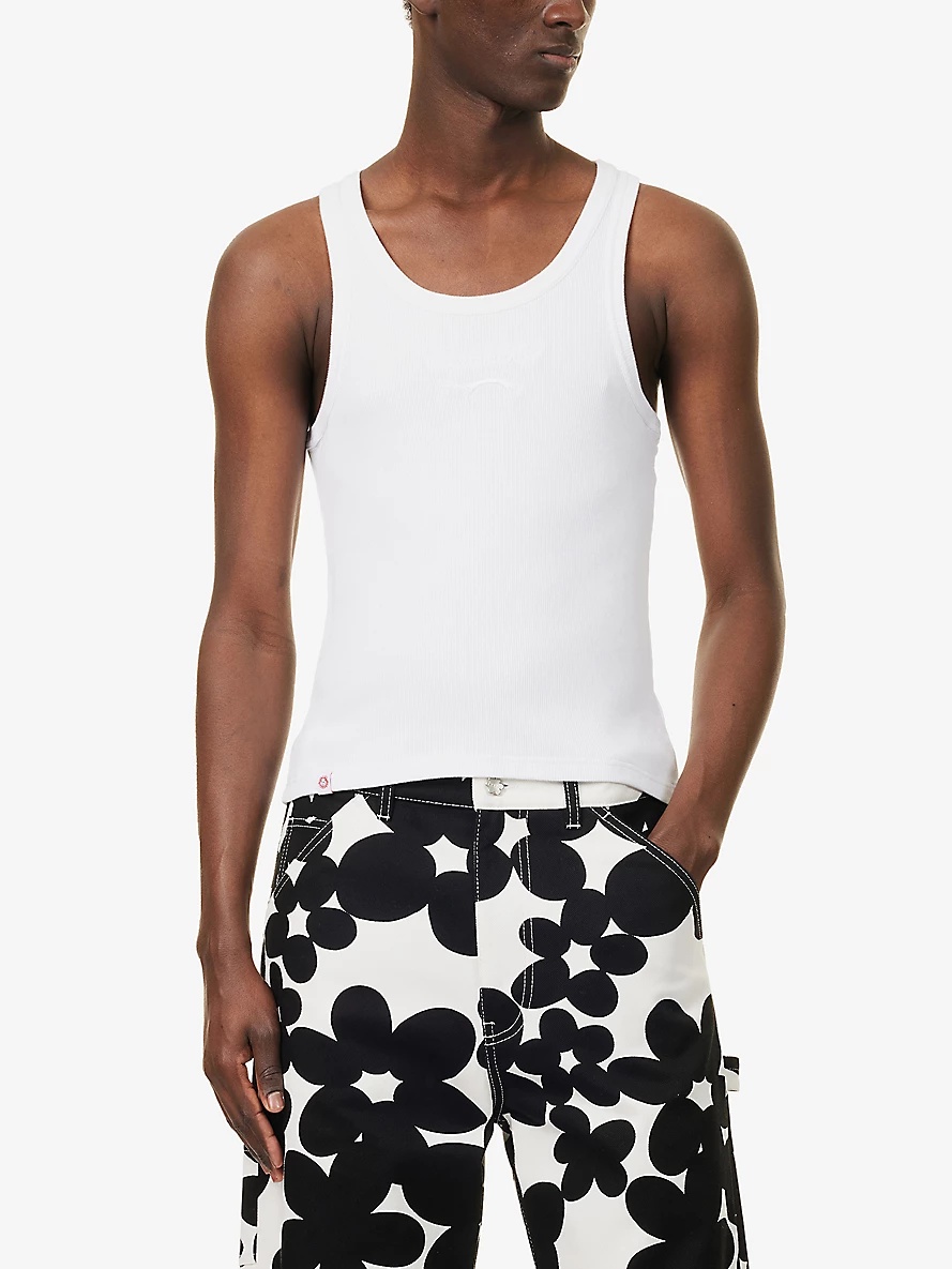 CHARLES JEFFREY LOVERBOY Brand-Embroidered Ribbed Cotton Tank Top ...