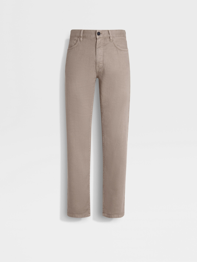 LIGHT TAUPE STRETCH COTTON AND LINEN ROCCIA JEANS 1