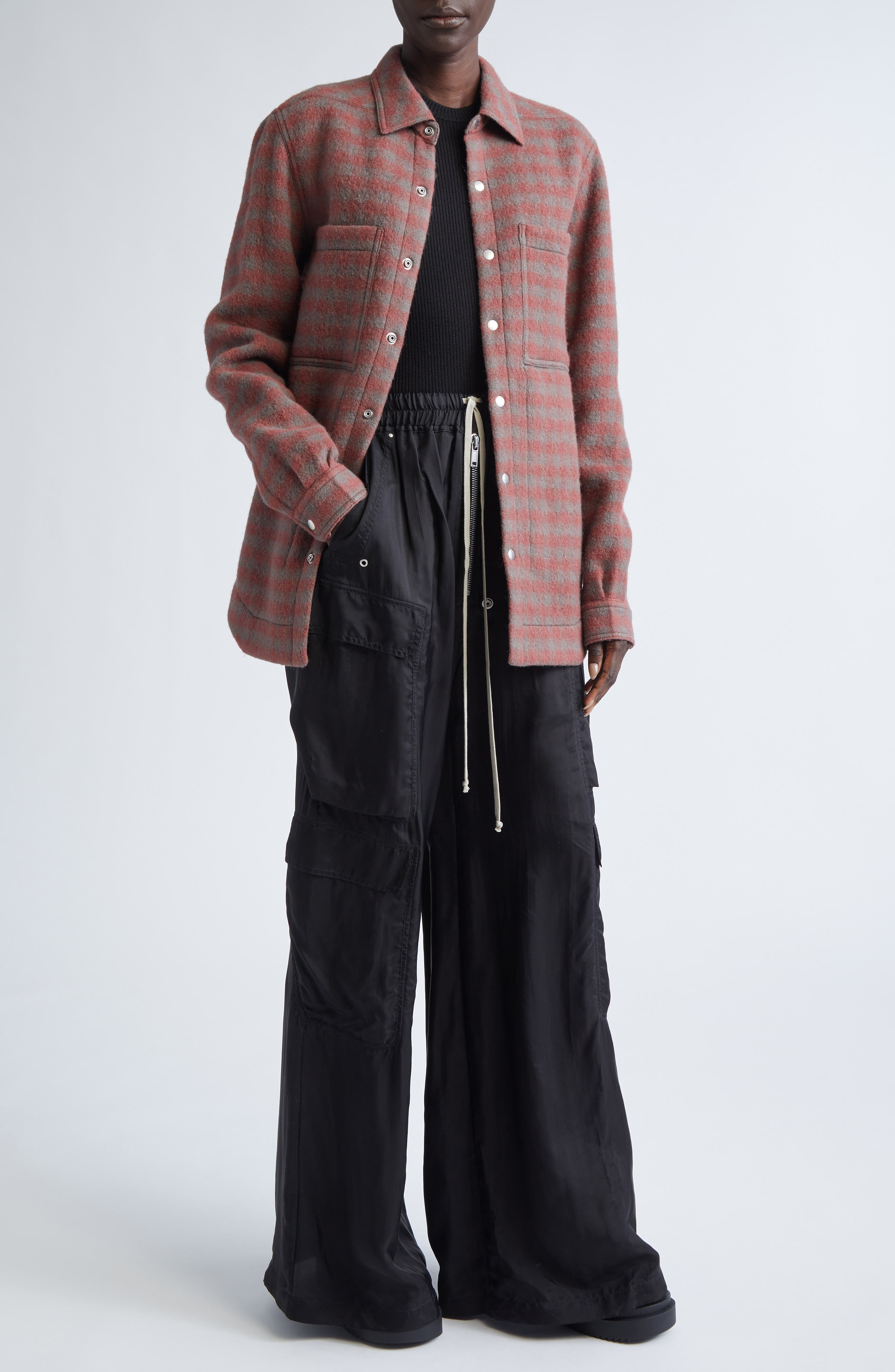Rick Owens Check Virgin Wool Overshirt in Rosewood Plaid at Nordstrom - 2