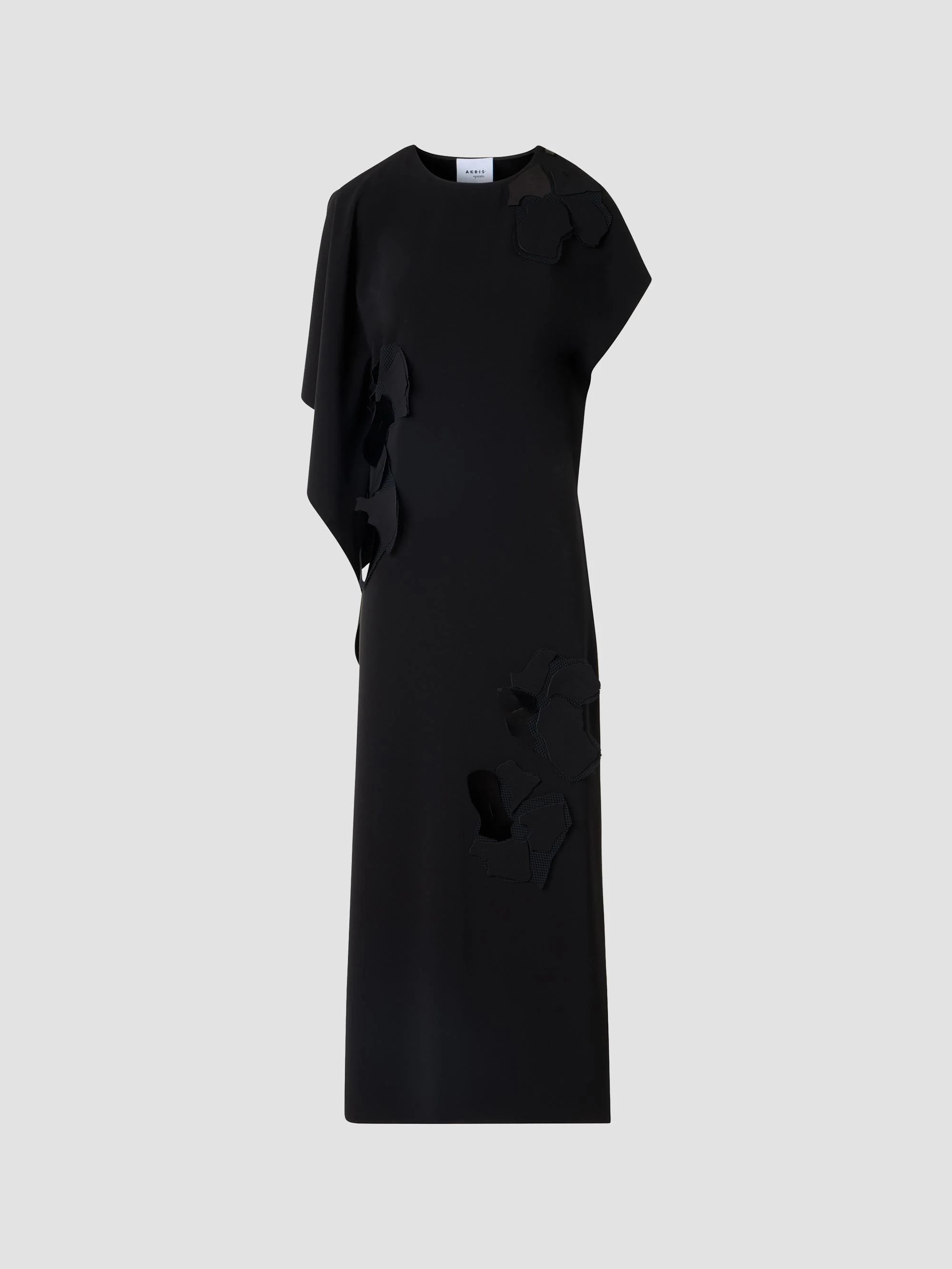 Women's Lasercut Crêpe Appliqué Midi Dress - Black - 1
