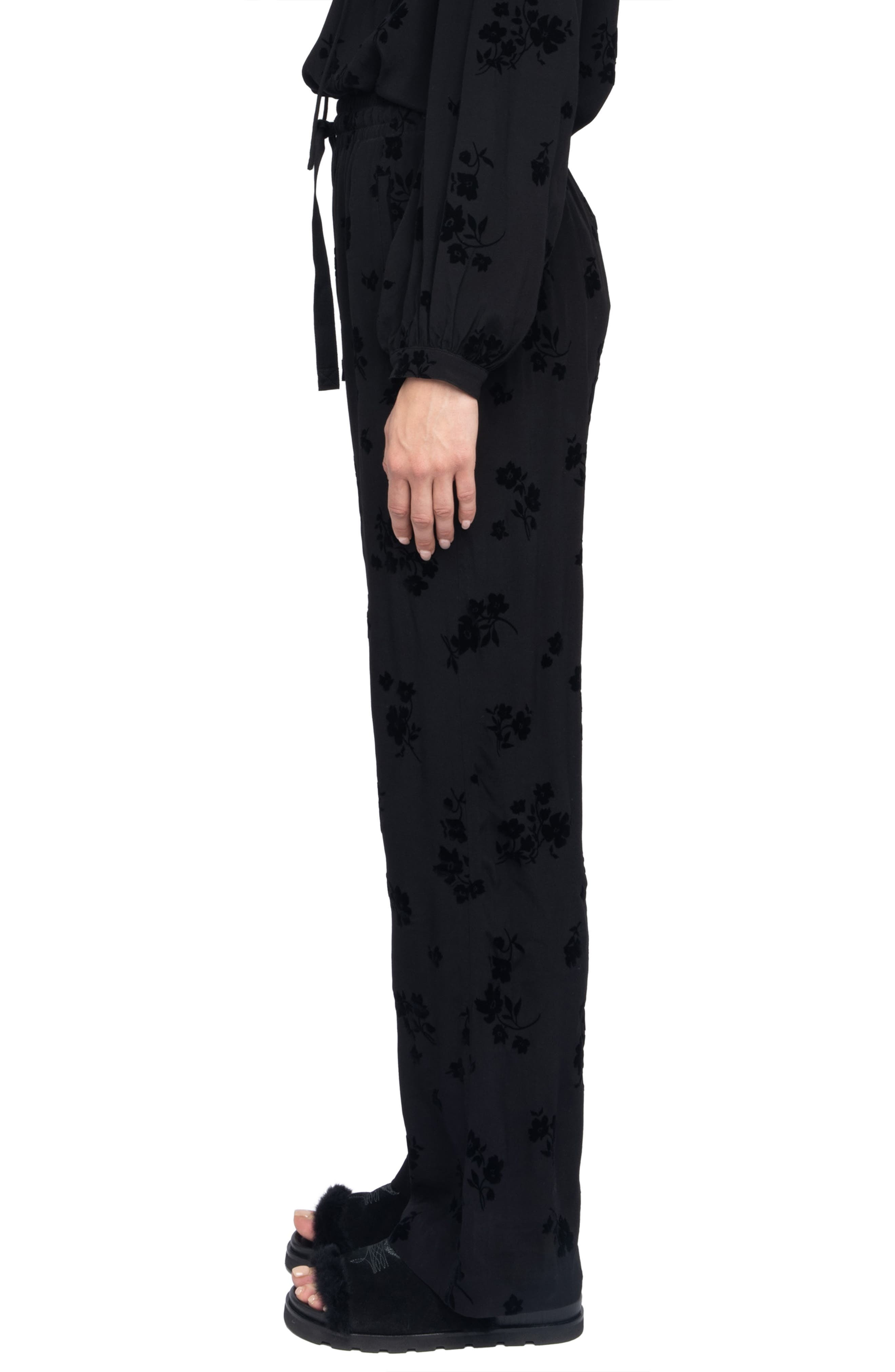 Zadig & Voltaire Poma Floral Satin Drawstring Waist Pants in Black at Nordstrom - 3