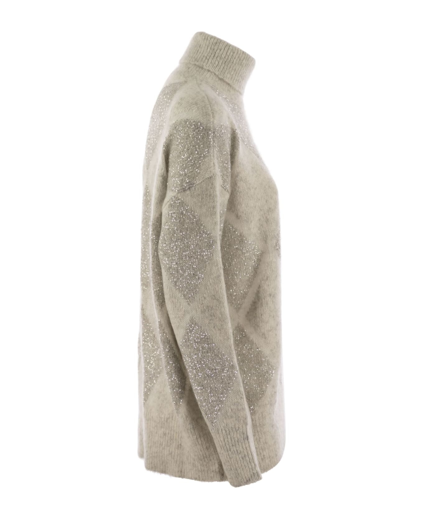 Dazzling Argyle Turtleneck Sweater In Wool And Mohair - 3