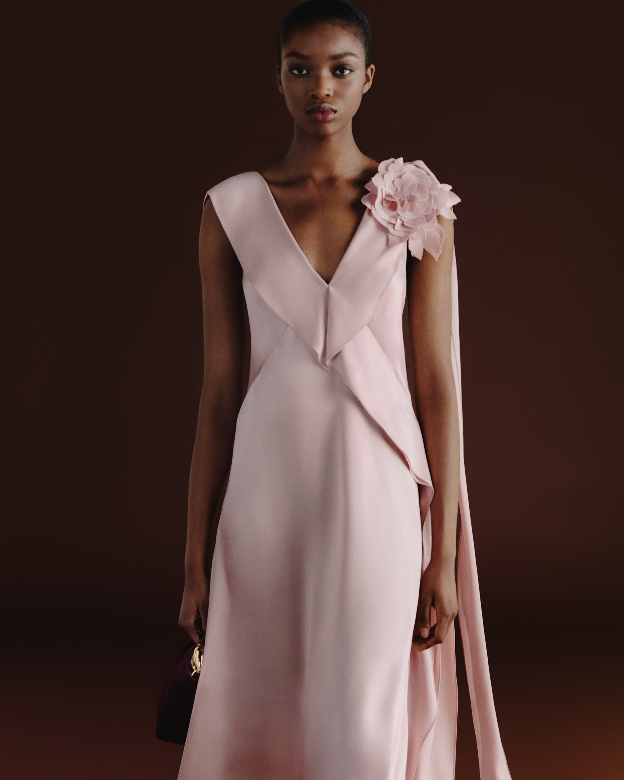 Draped Floral-Appliquéd Satin Midi Dress - 2