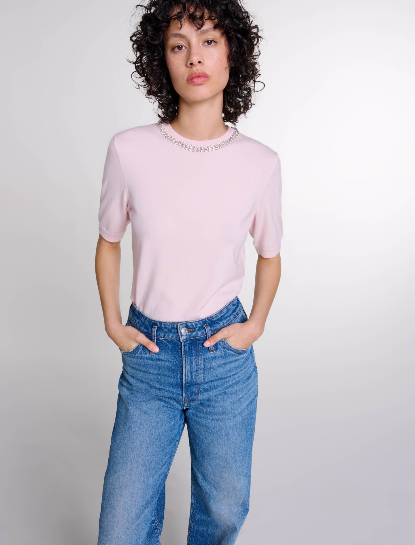 Knit crop jumper with rhinestones - 5