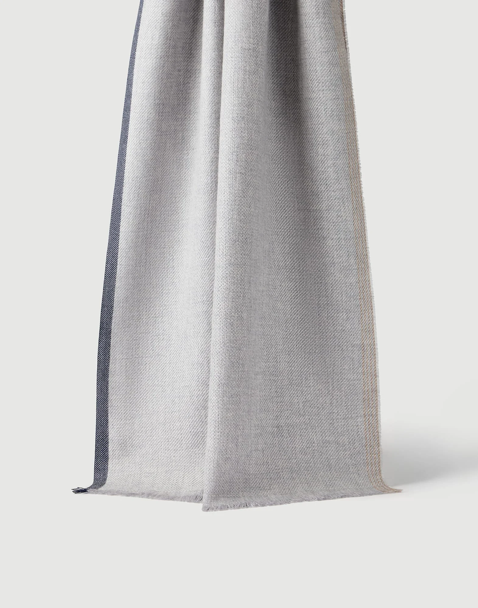 Wool 과 cashmere diagonal scarf 와 striped 가장자리 - 1