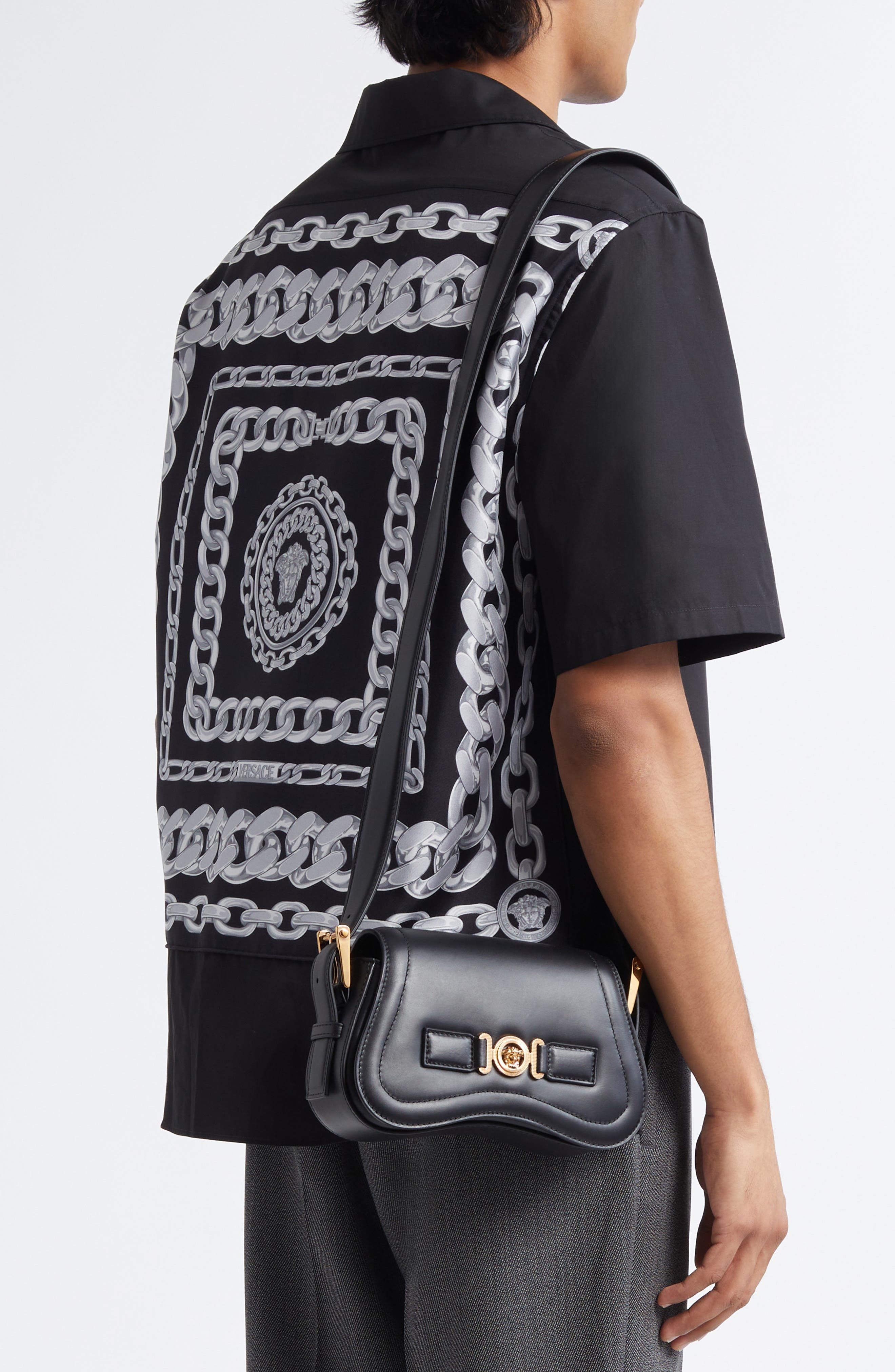 Versace Medusa Leather Shoulder Bag in Black-Versace Gold at Nordstrom - 2