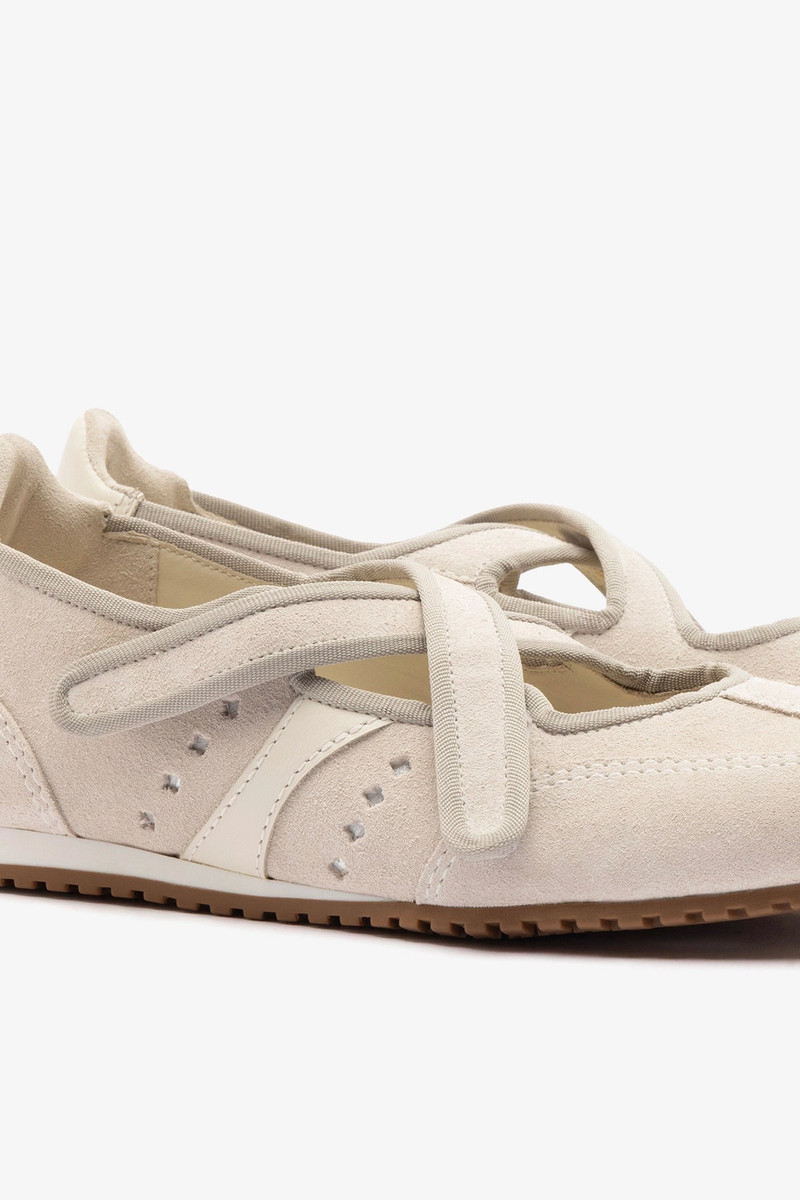 Stella Ballerina Flat In Mushroom Grey Suede and Ivory Leather 4