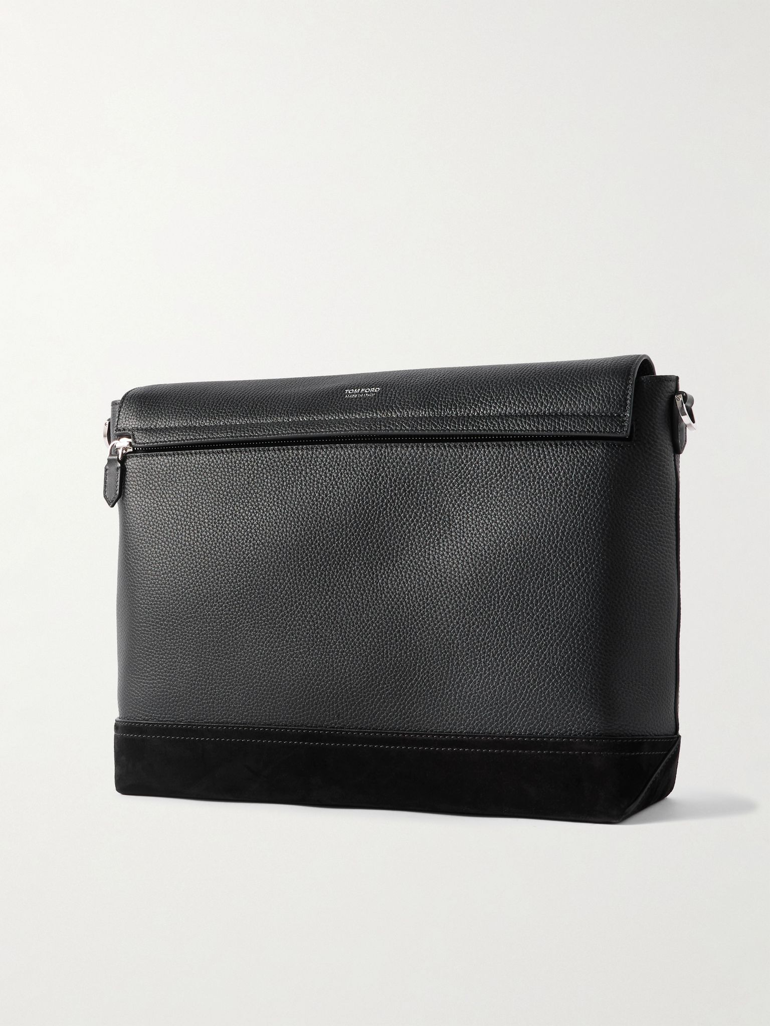 Suede-Trimmed Full-Grain Leather Messenger Bag Black - 3