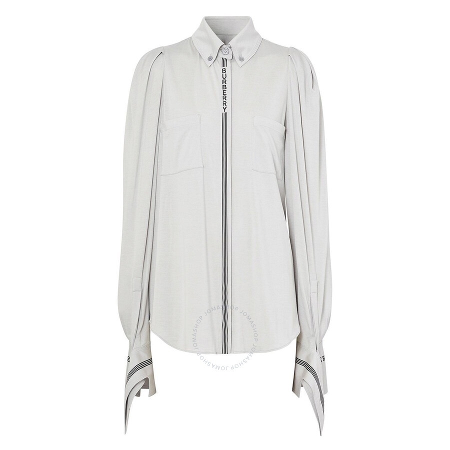 Burberry Grey Melange Stripe And Logo-trimmed Wool And Silk Shirt - 4