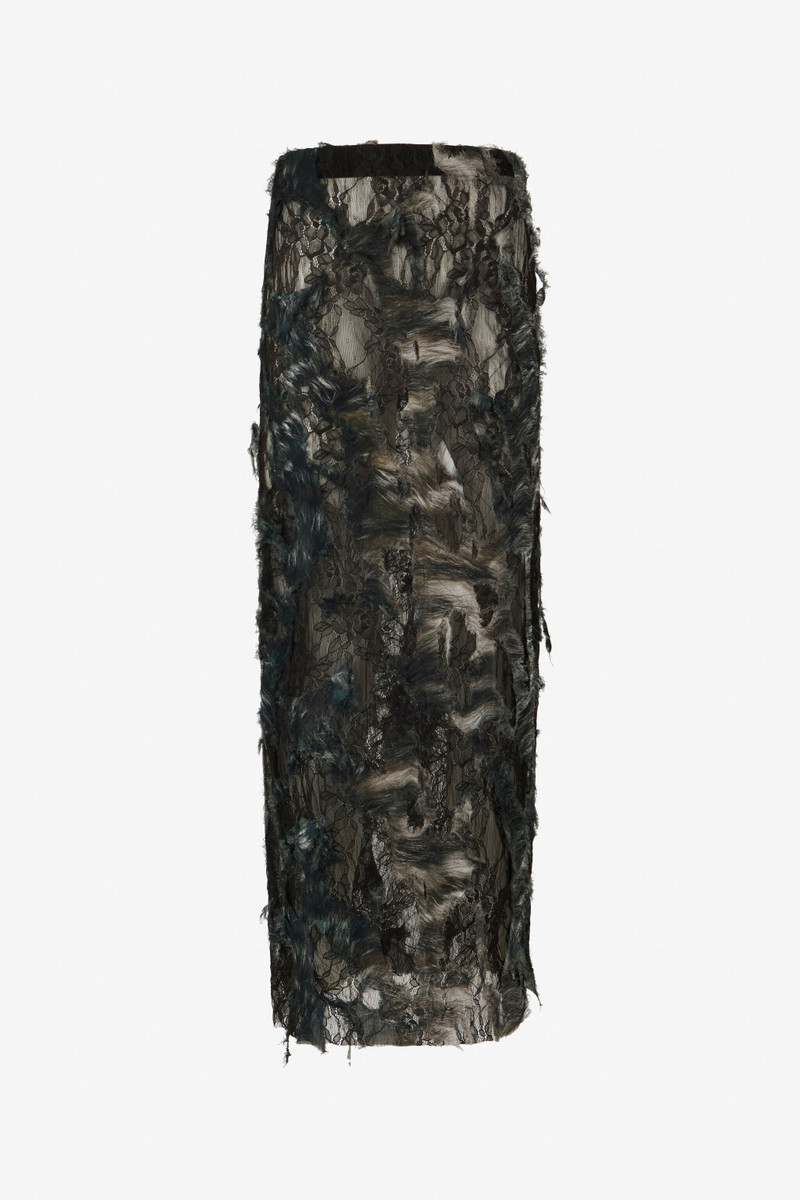 Skirt with Fur Print on Destroyed-Effect Lace 1