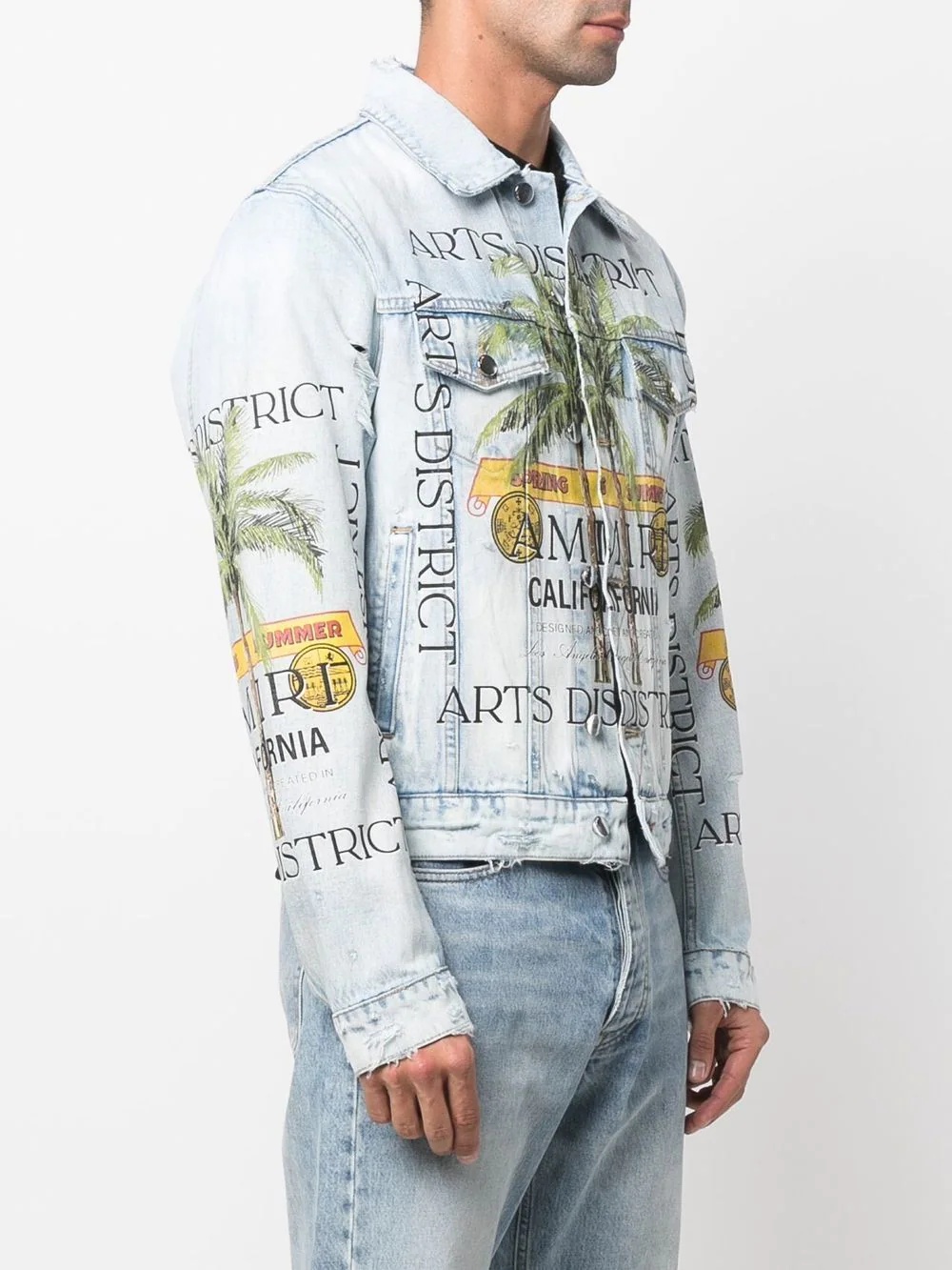 graphic-print distressed-effect denim jacket - 3