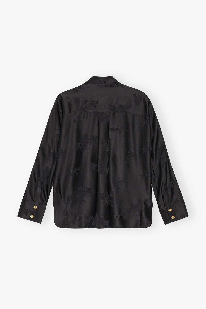 BLACK SATIN JACQUARD TIE STRING SHIRT 6