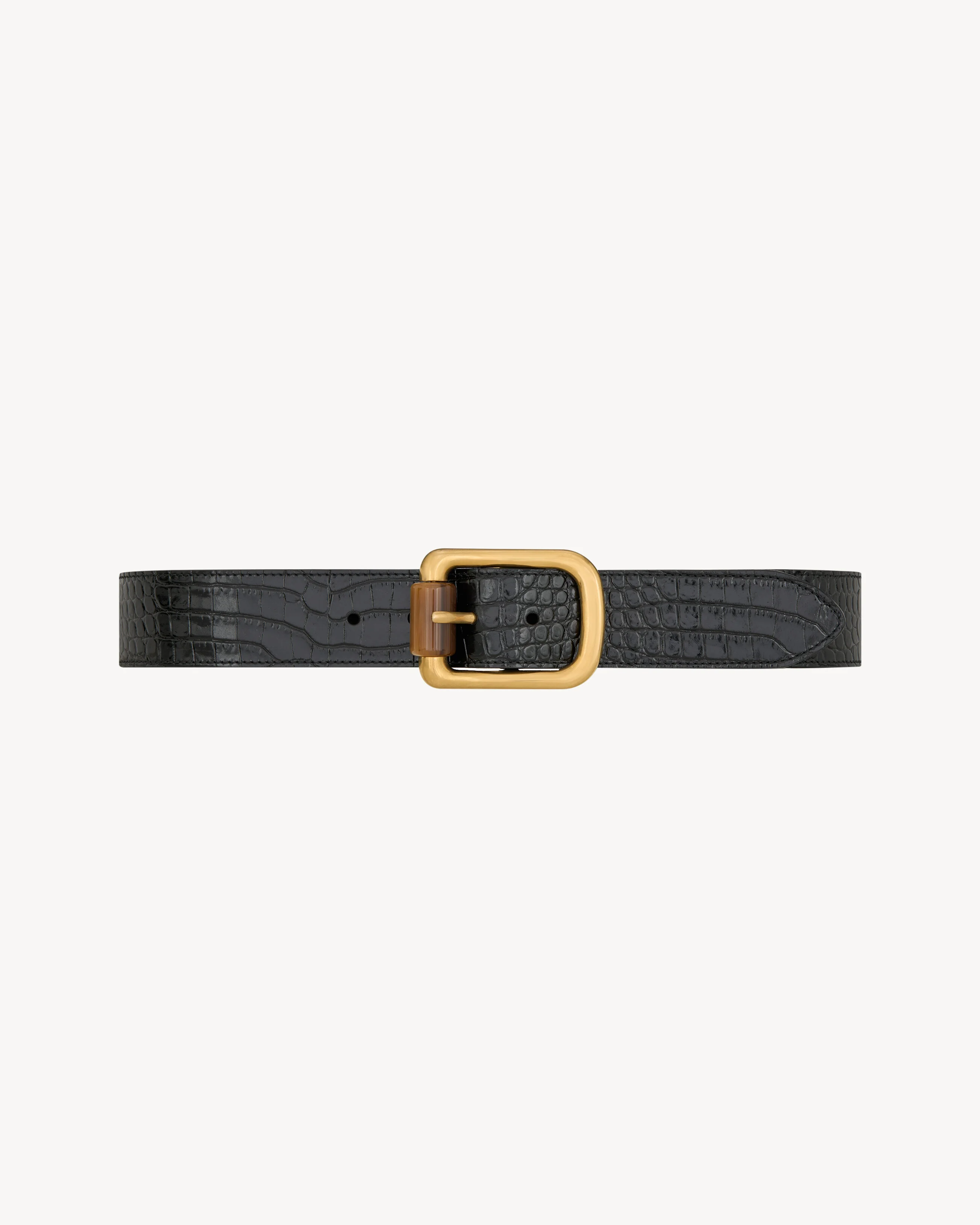 CYLINDER BUCKLE BELT IN CROCODILE-EMBOSSED LEATHER - 1