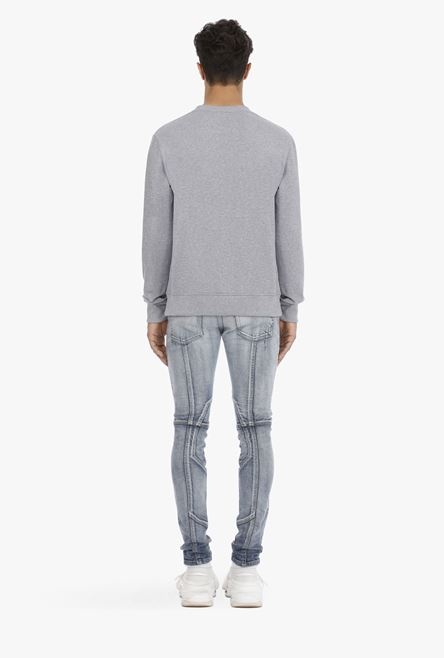 Gray cotton sweatshirt with multicolor Balmain Paris logo - 3