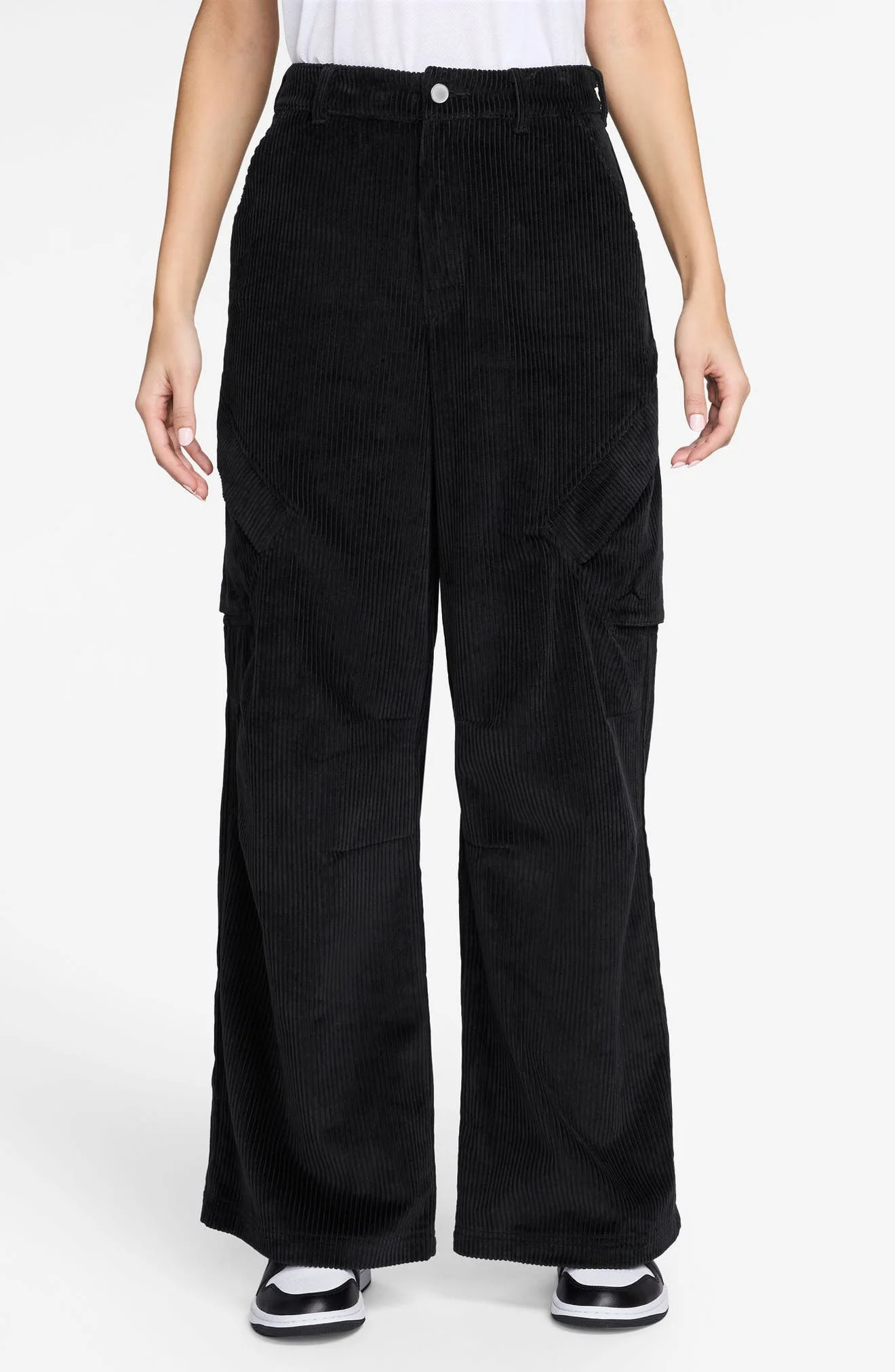 Jordan Chicago Wide Leg Cotton Corduroy Cargo Pants in Black at Nordstrom - 1