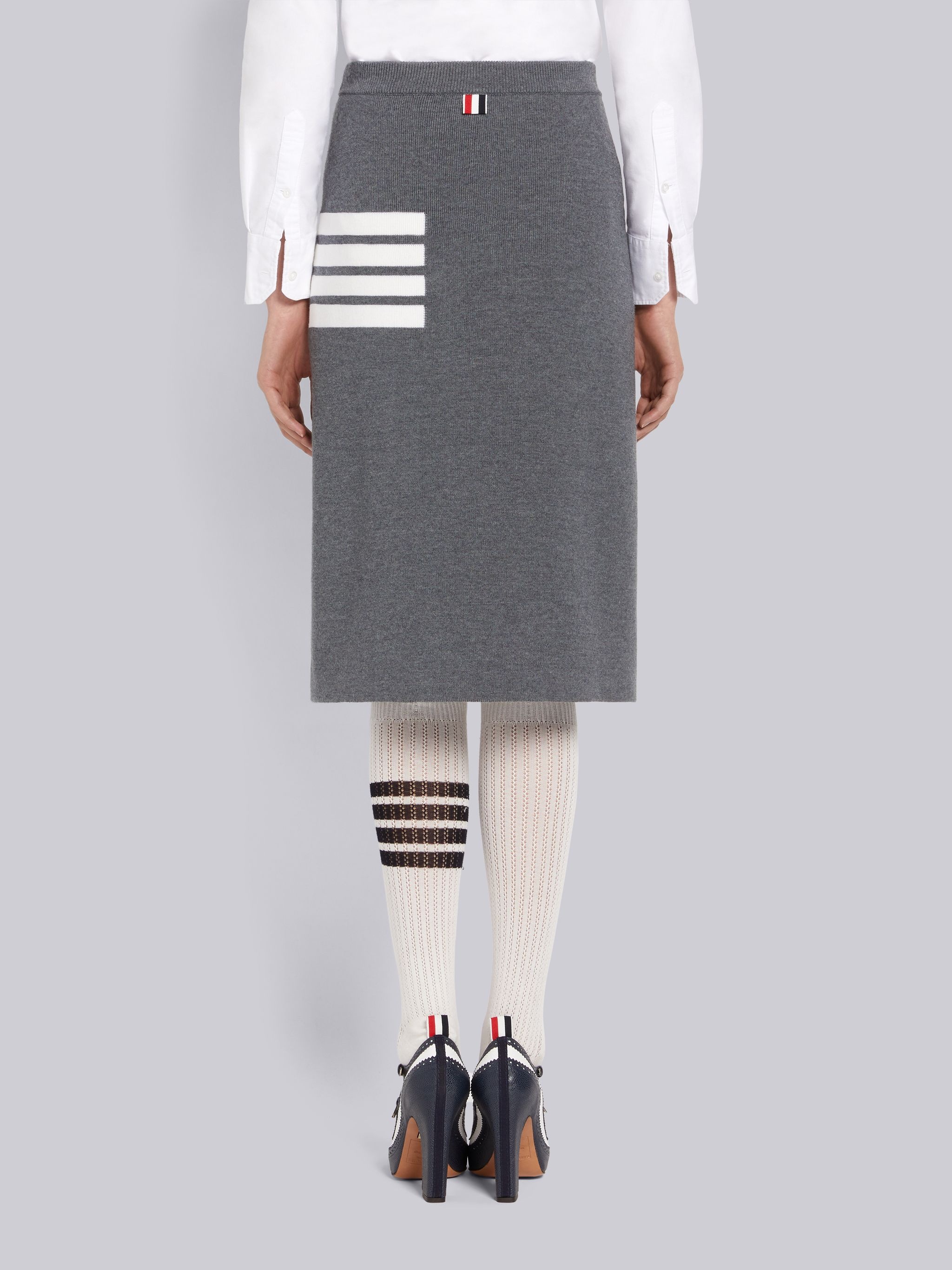 Medium Grey Double Face Fine Merino Wool 4-Bar A-line Knee Length Skirt - 3