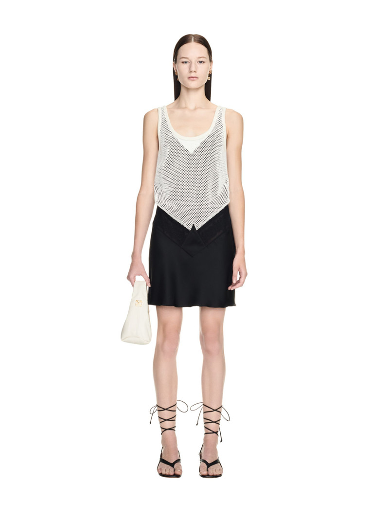 Off-White Satin Net Lace Short Tank Dress outlook