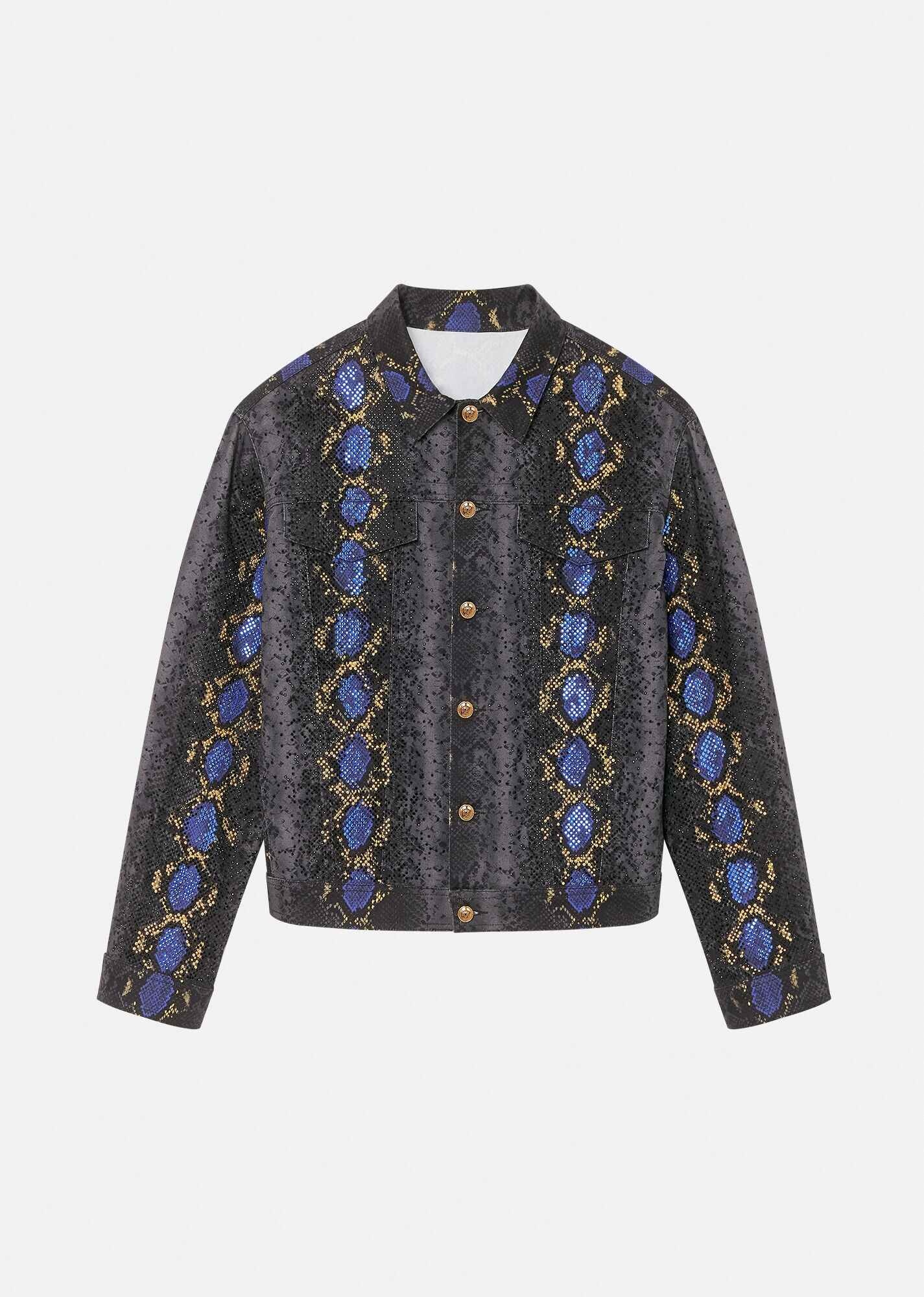 Python Print Studded Denim Jacket - 1