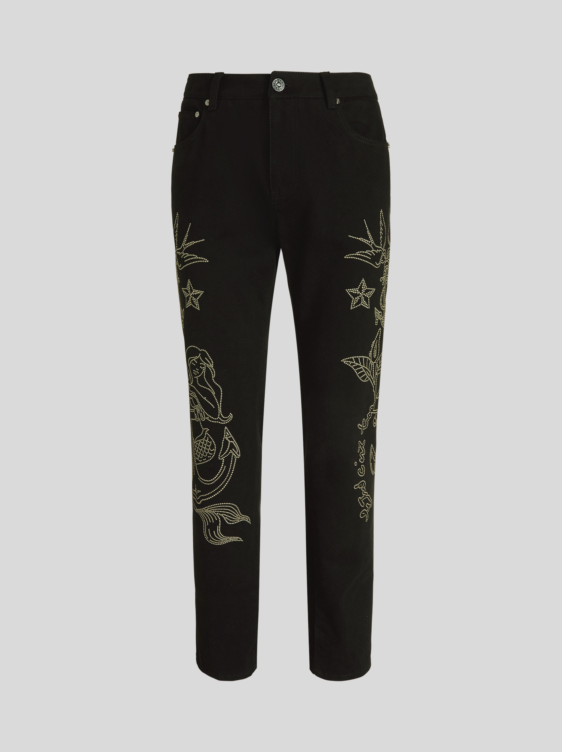JEANS WITH PLACED OLD SCHOOL EMBROIDERY - 1