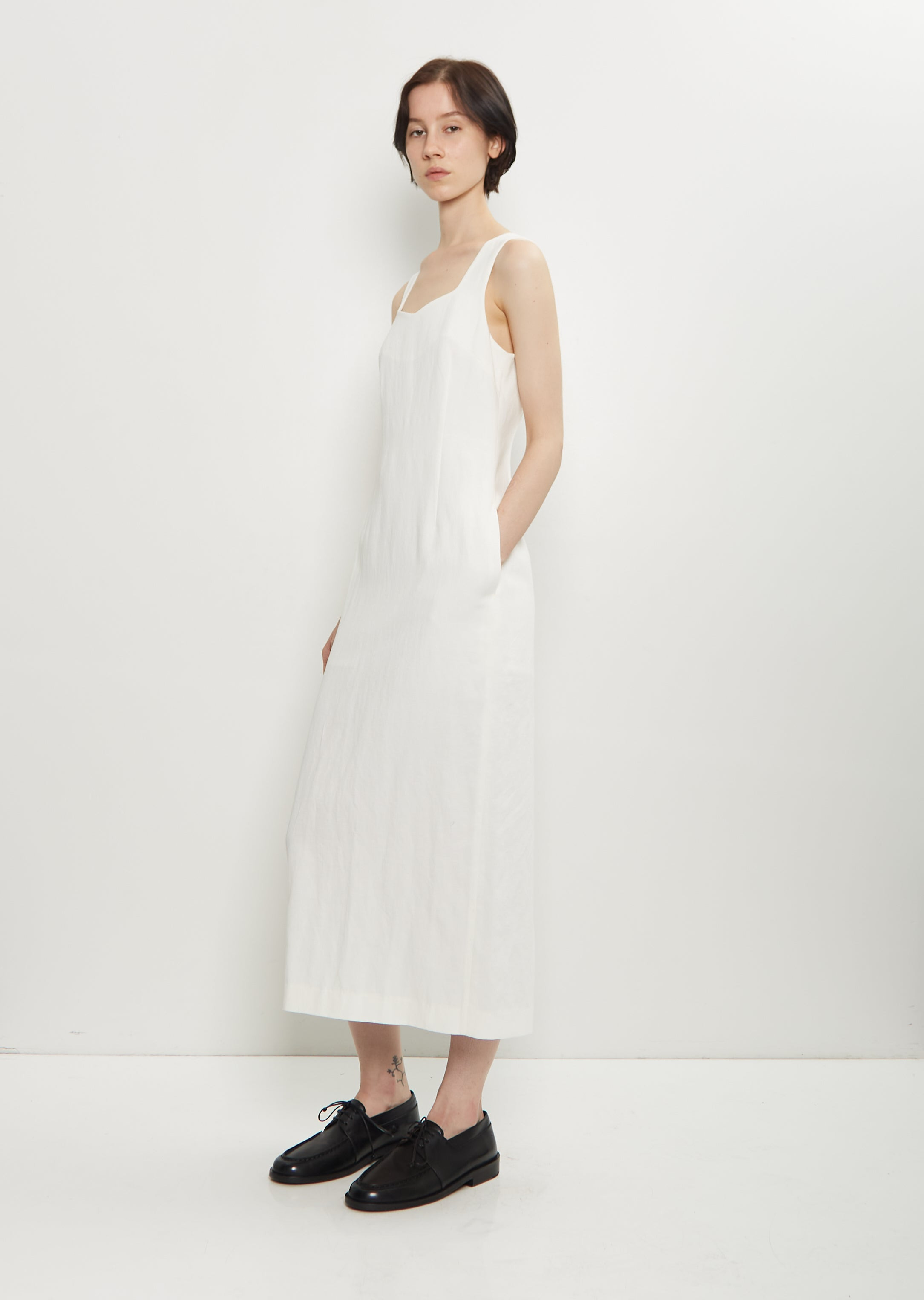 Cotton Linen Gabarine Dress — White - 4