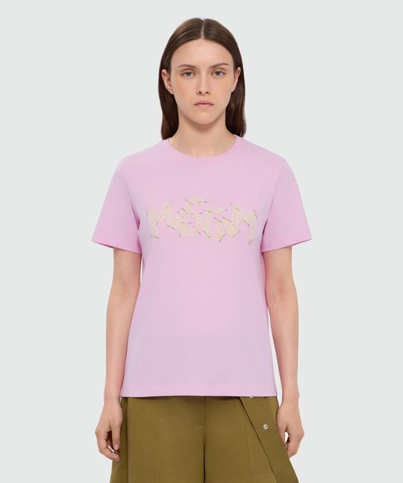 MSGM Pink short-sleeve cotton jersey T-shirt with MSGM embroidery outlook