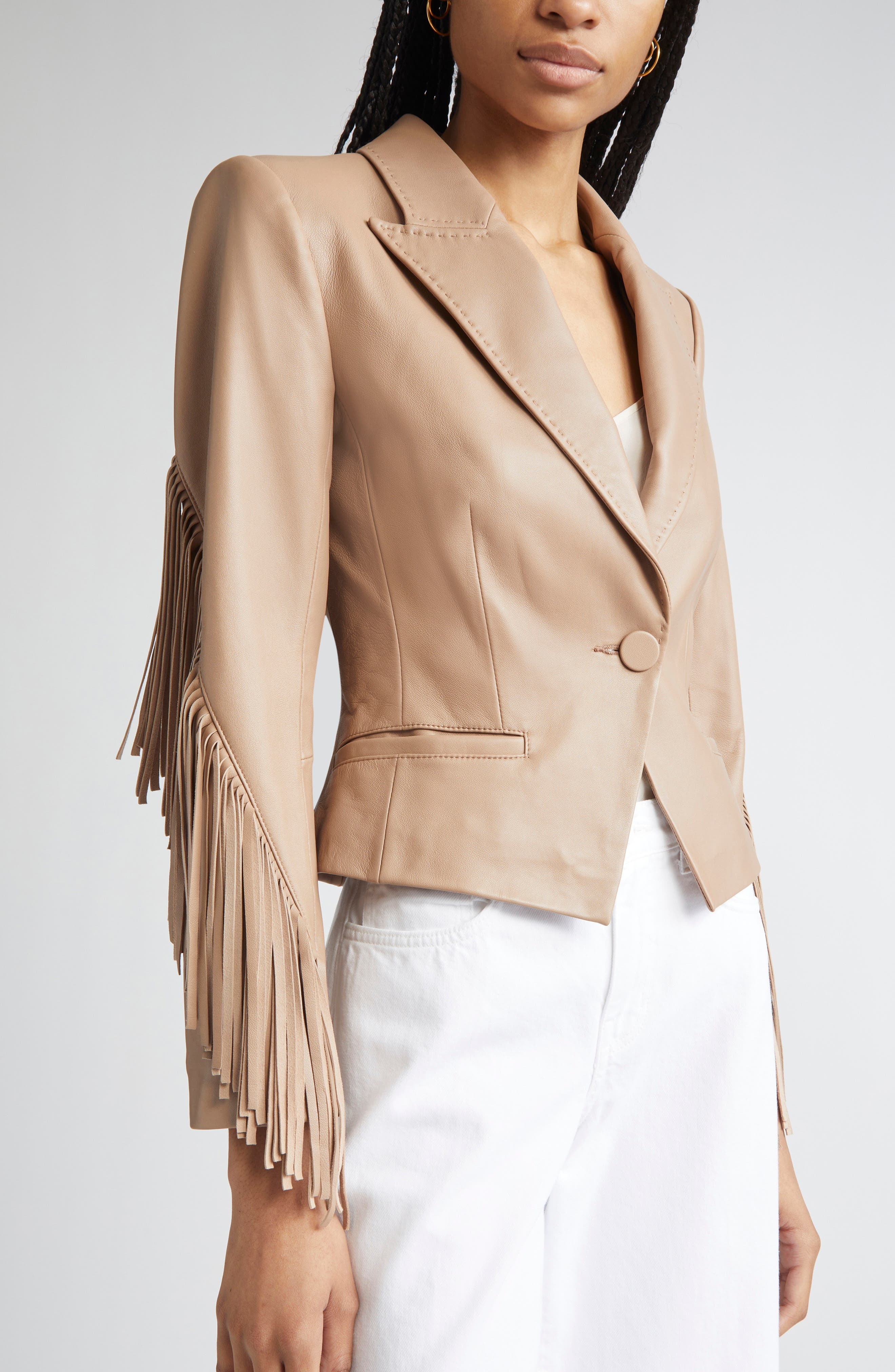 L'AGENCE Vashti Fringe Leather Blazer in Dark Cappuccino at Nordstrom - 5