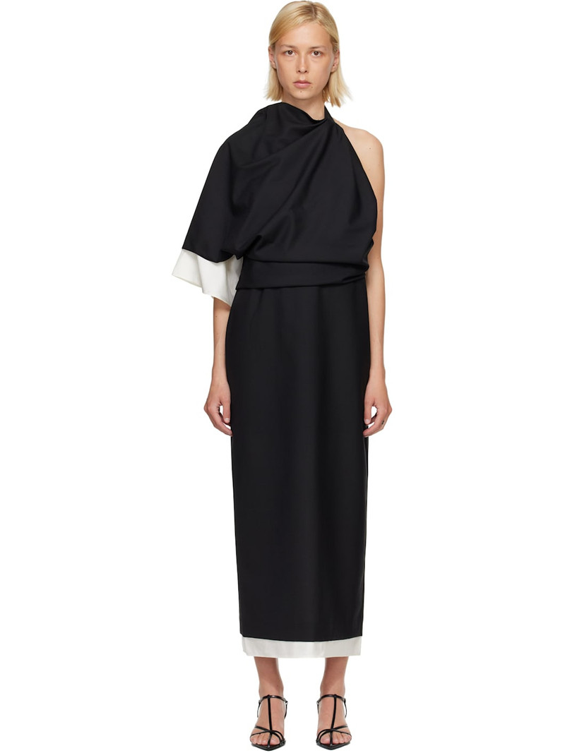 Black & White Draped Open Back Midi Dress 1