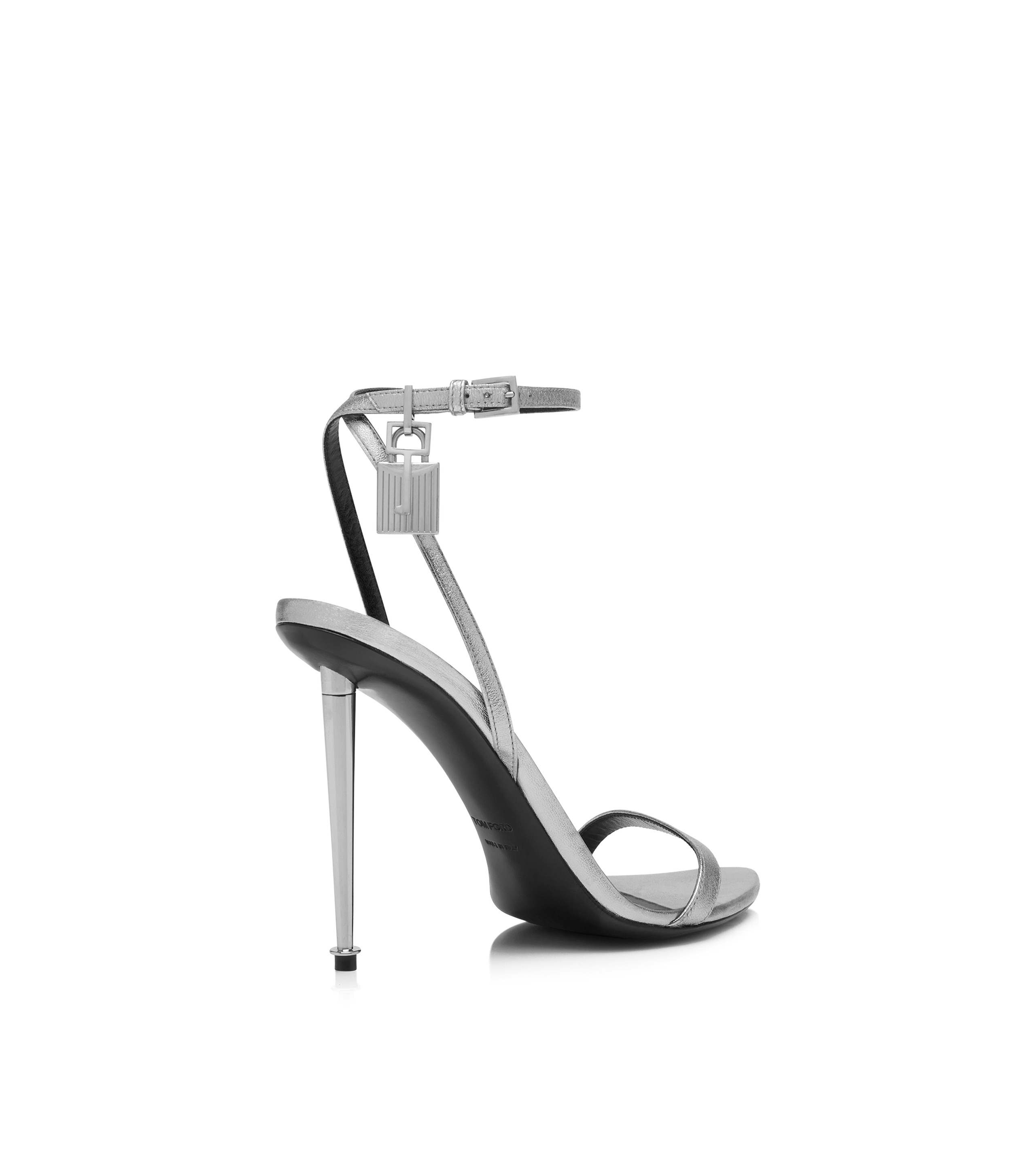 LAMINATED NAPPA LEATHER PADLOCK POINTY NAKED SANDAL - 3