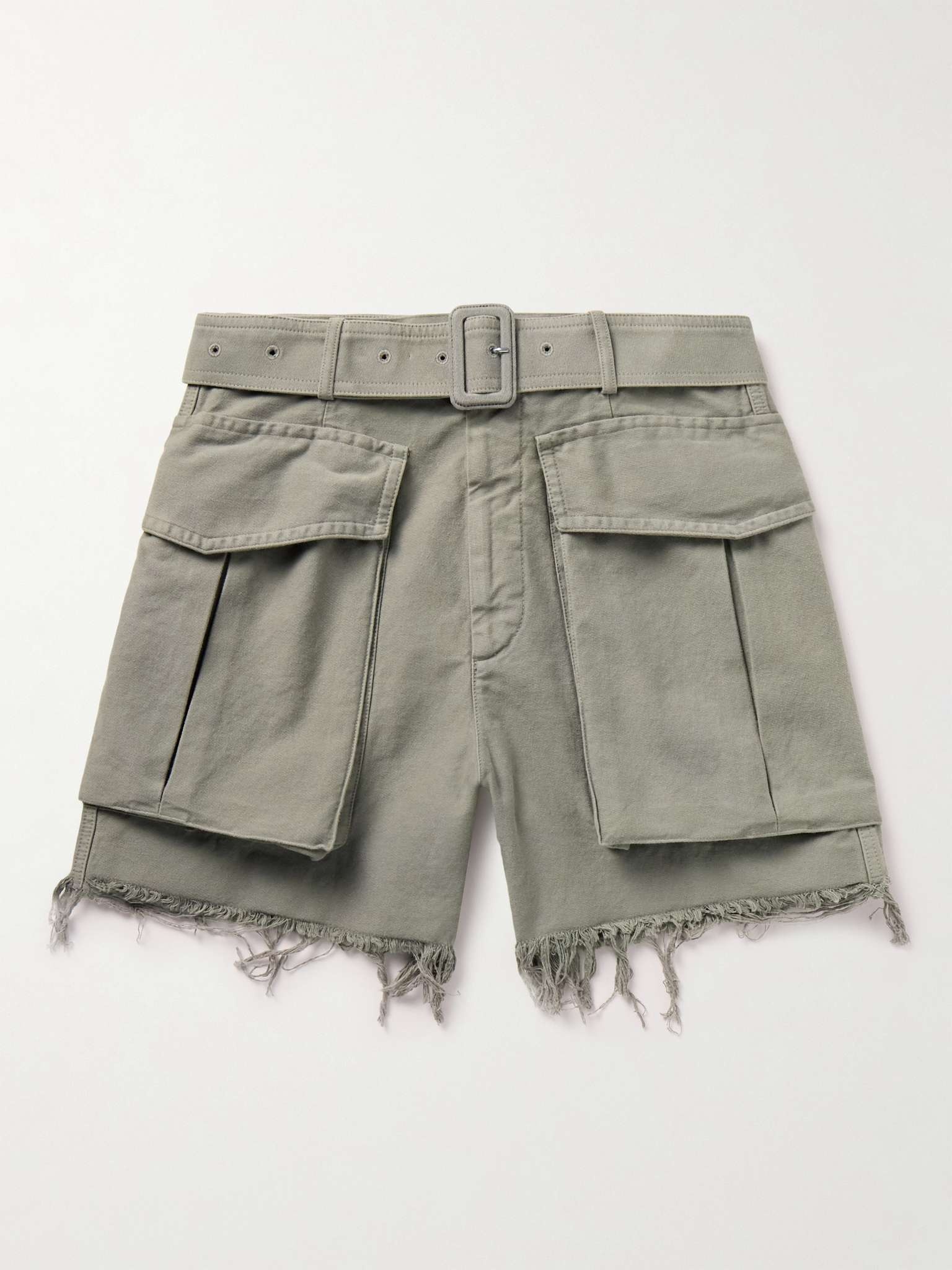 Pez Straight-Leg Belted Frayed Garment-Dyed Cotton Shorts - 1