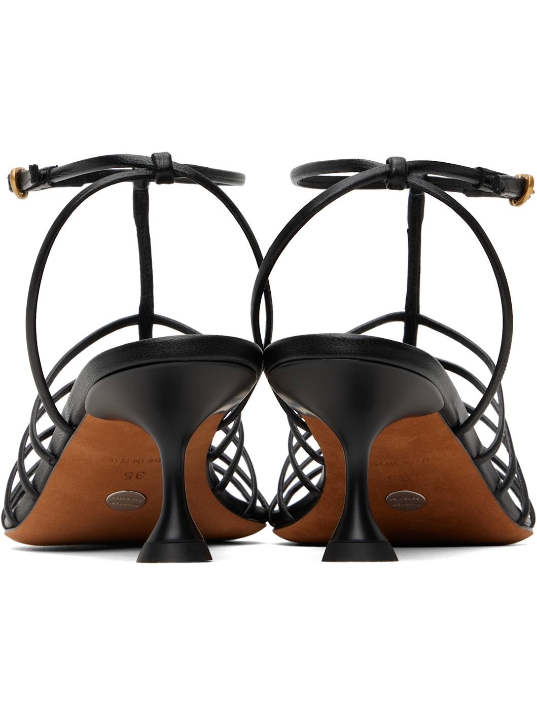 Black Tee Cage Heeled Sandals - 2