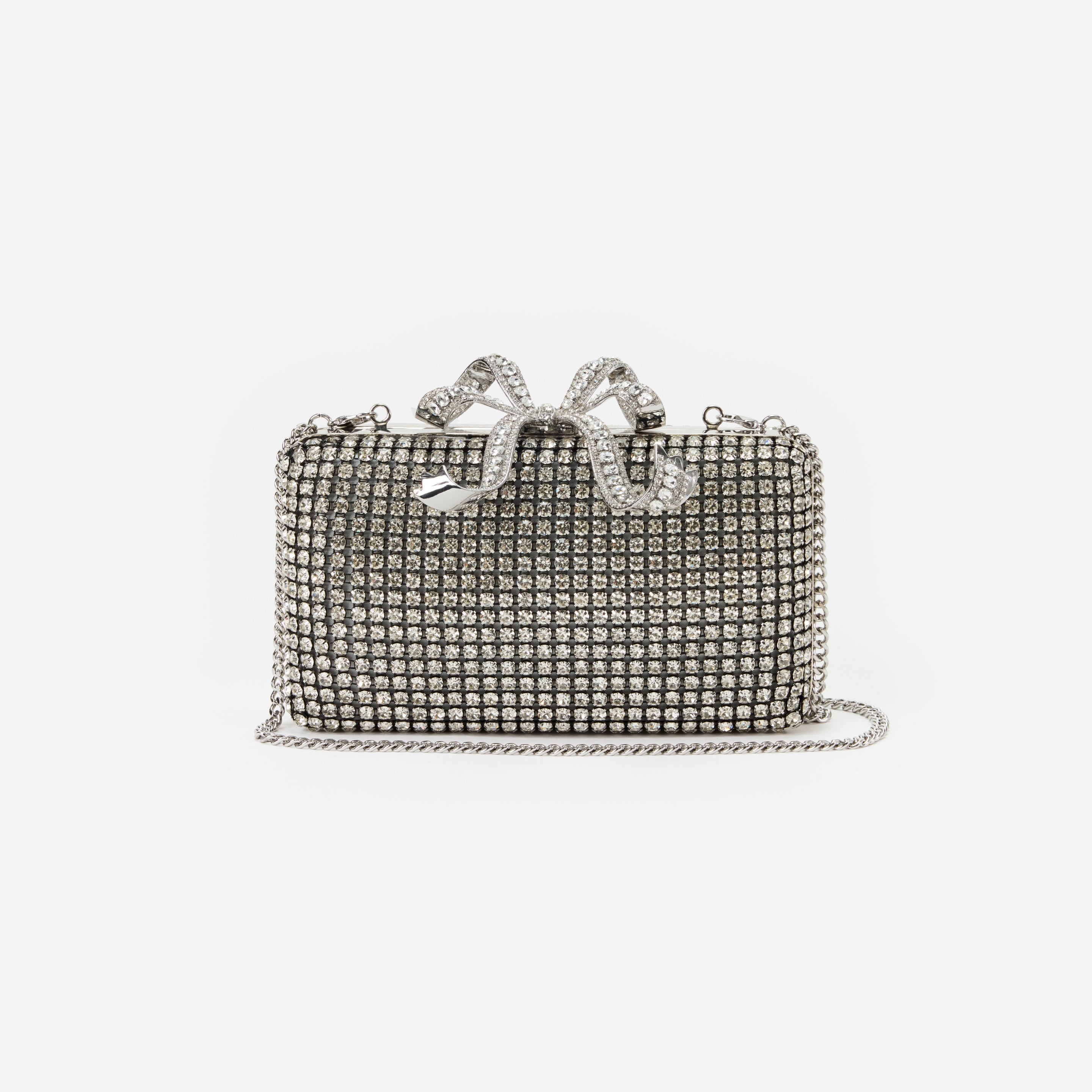 Silver Crystal Box Clutch - 4