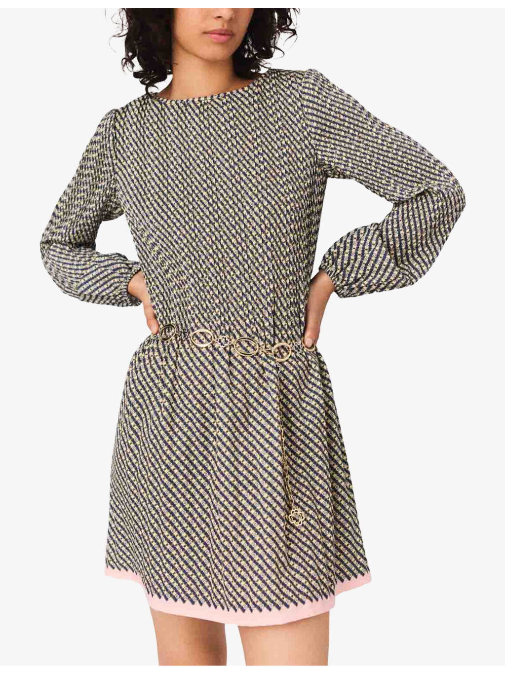 Floral Bow-Print Pleated Chiffon Mini Dress - 3
