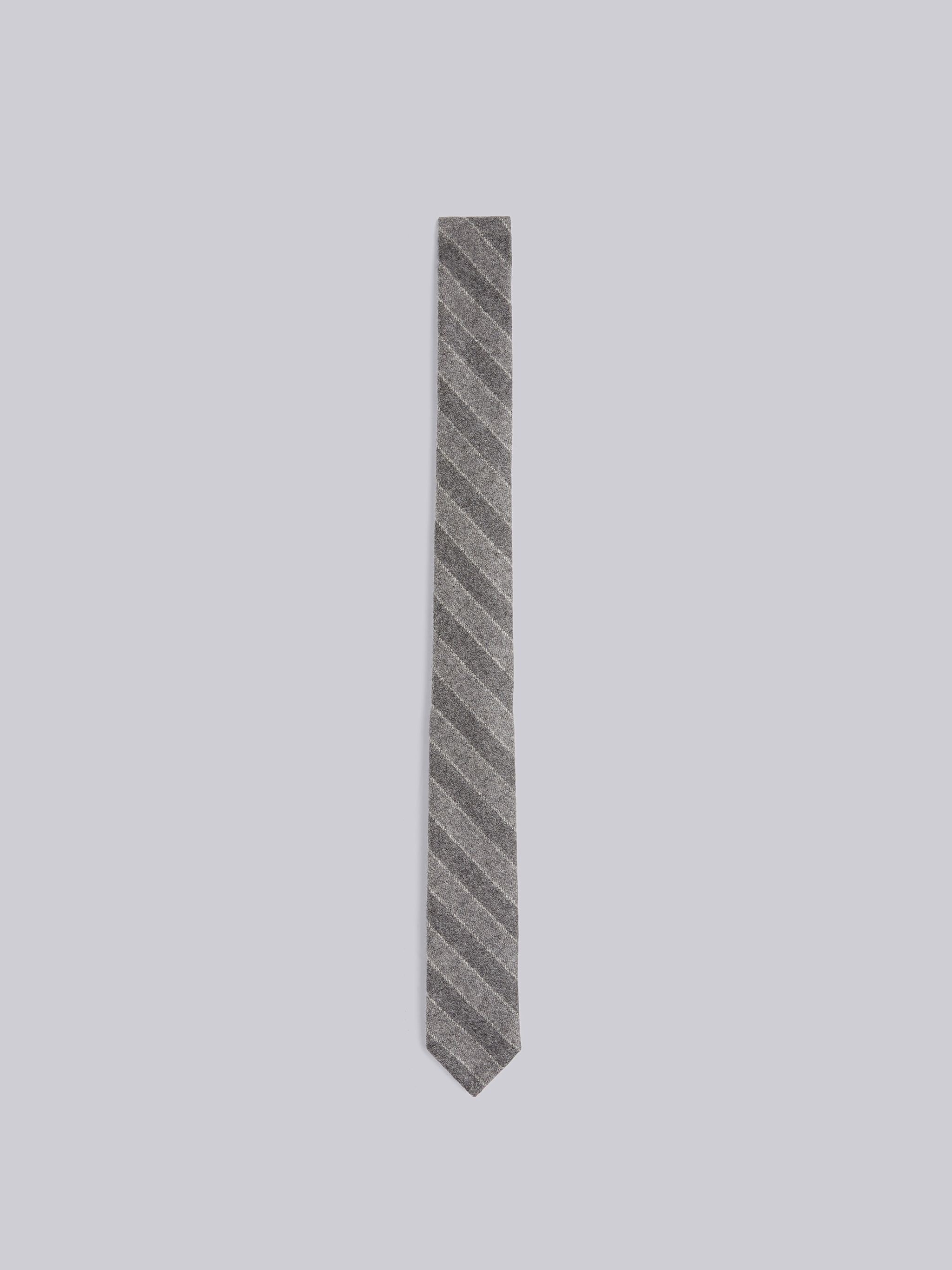 Medium Grey Wool Flannel Tonal Ground Chalk Stripe Classic Tie - 1