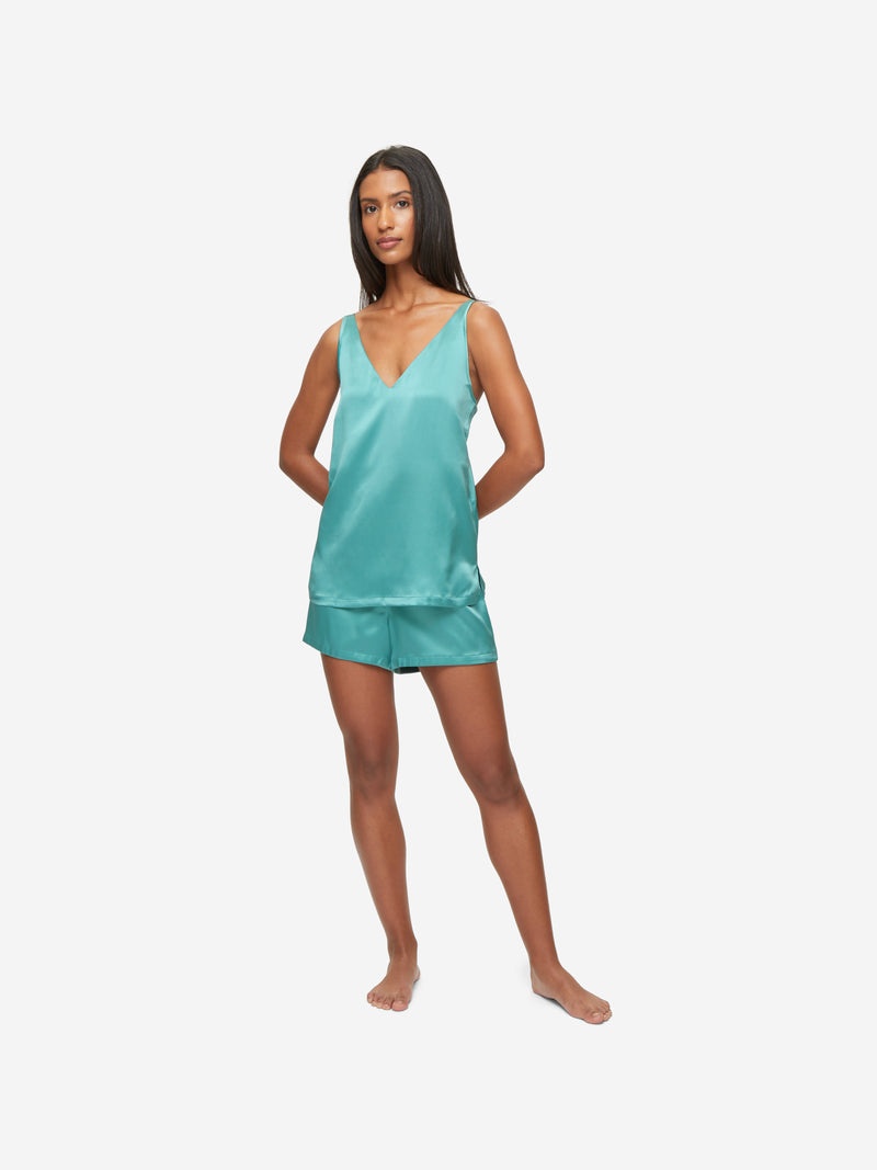 Women's Short Cami Pyjamas Bailey Silk Satin Sea Foam Green - 3