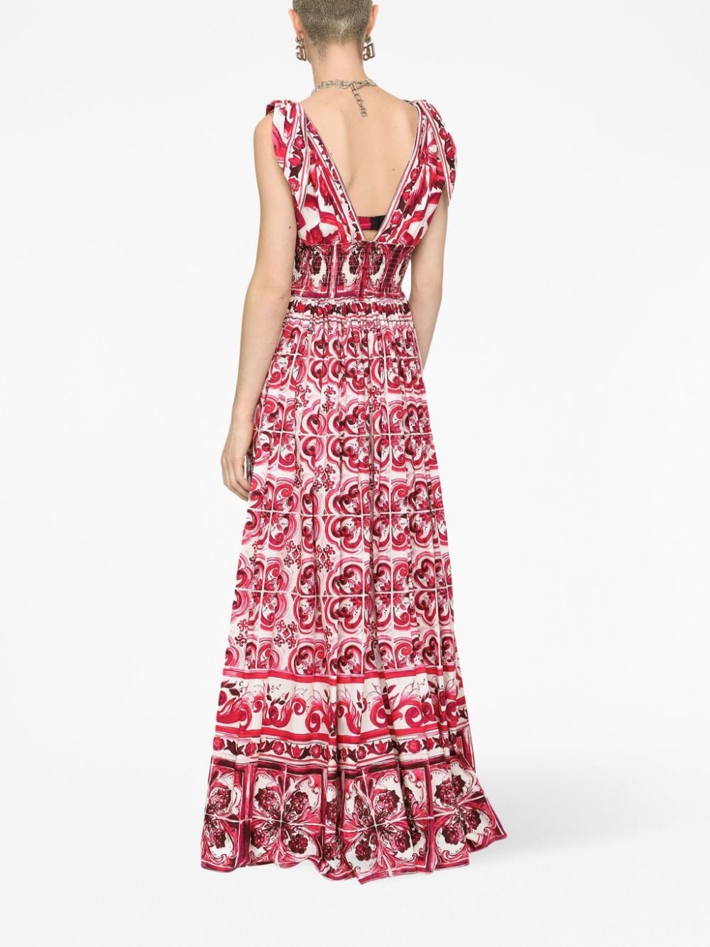 Majolica-print poplin long dress - 3