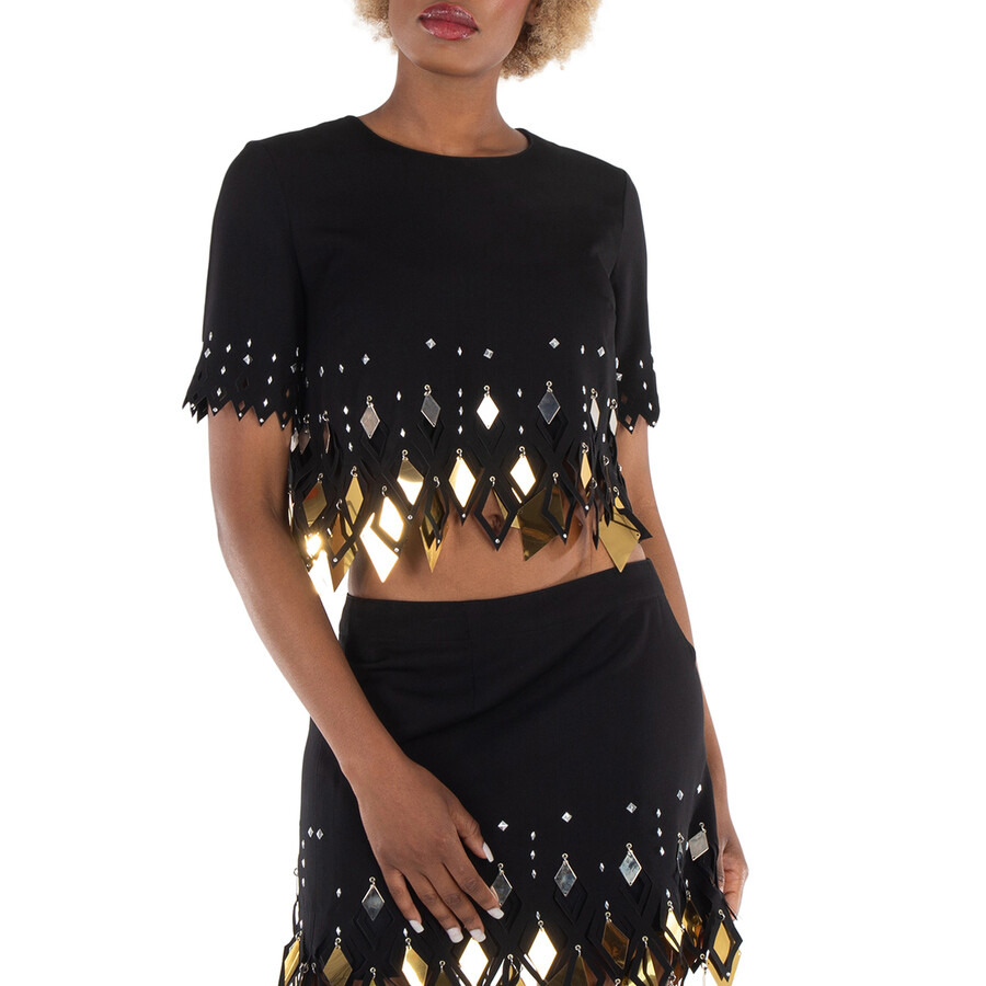 Rabanne Ladies Black Embellished Crop Top - 3