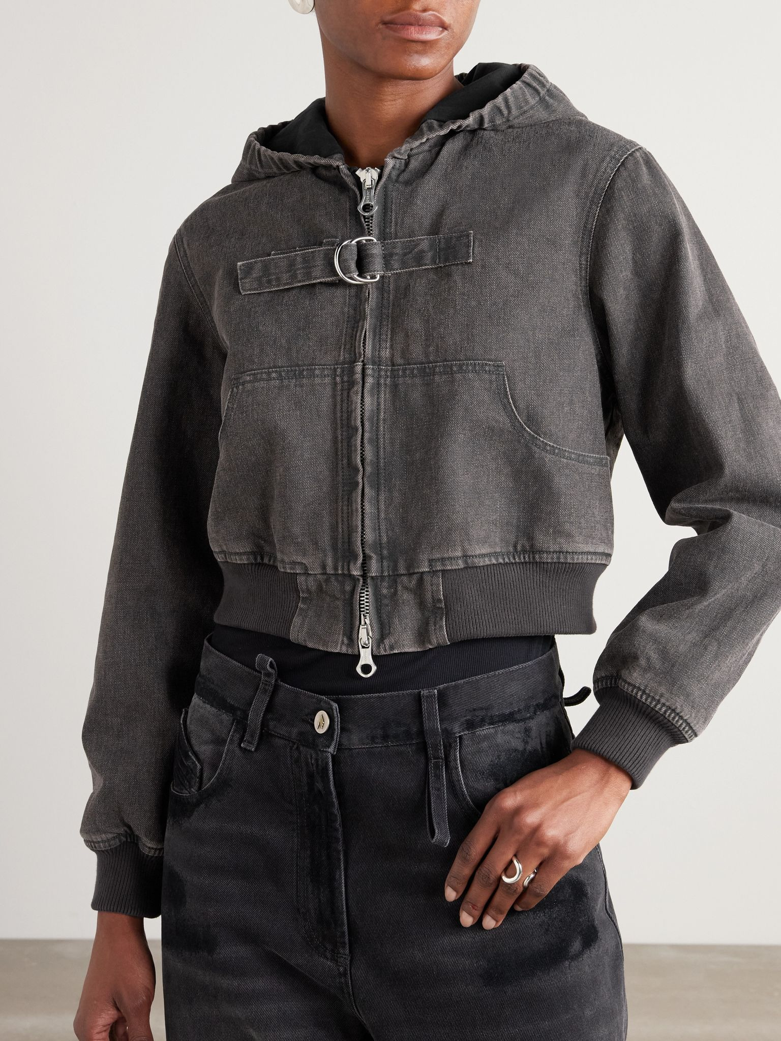 Cropped hooded denim jacket Gray - 3