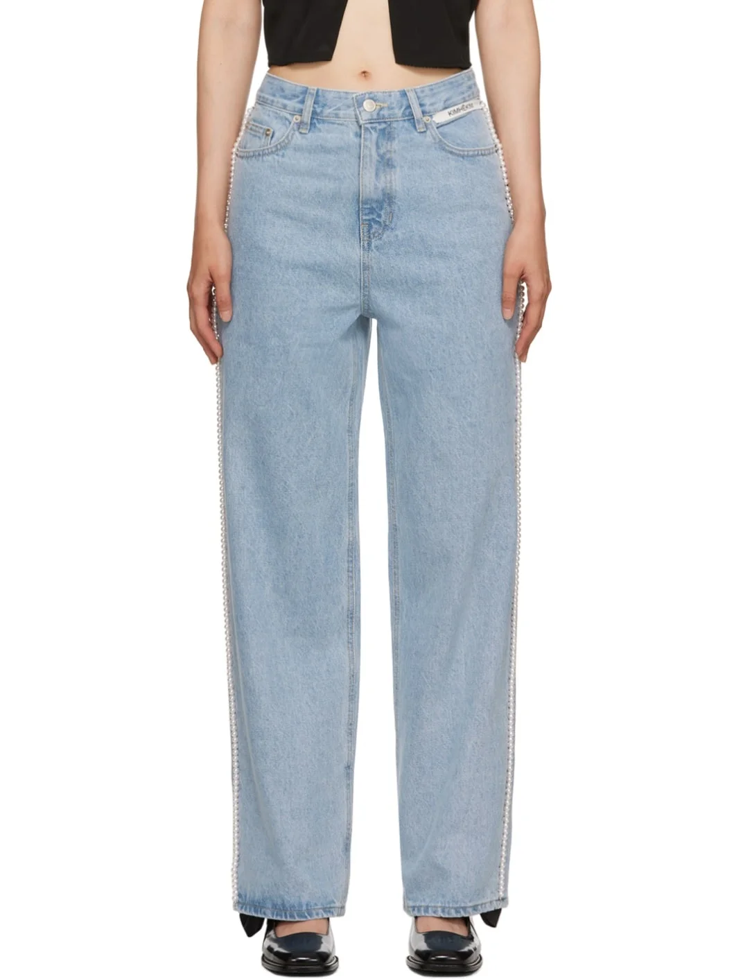 Blue Pearl Embellished Jeans - 1