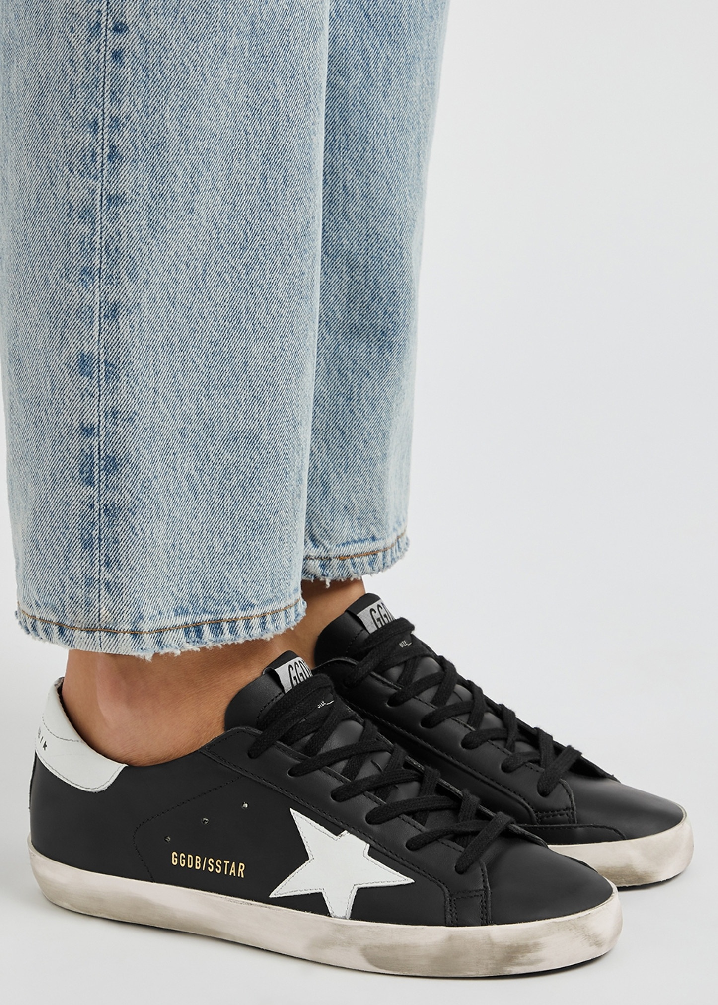 Superstar black distressed leather sneakers - 5