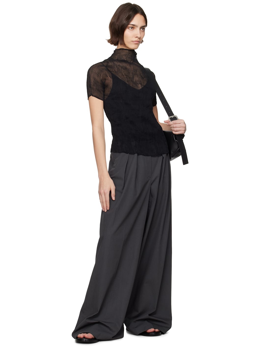 Black Chiffon Twist BK/WT-56 Turtleneck - 4