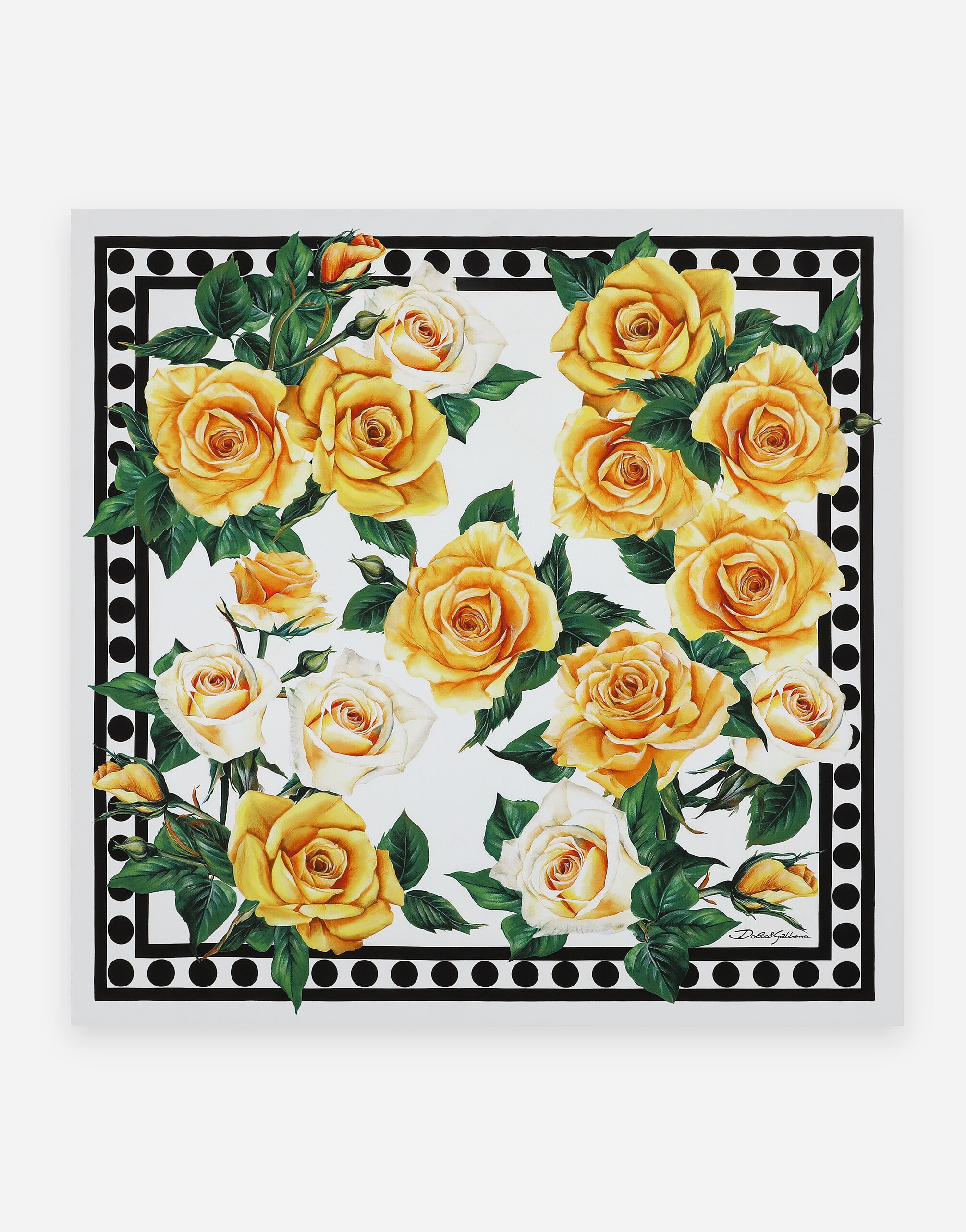 Twill scarf with yellow rose print (70 x 70) - 1