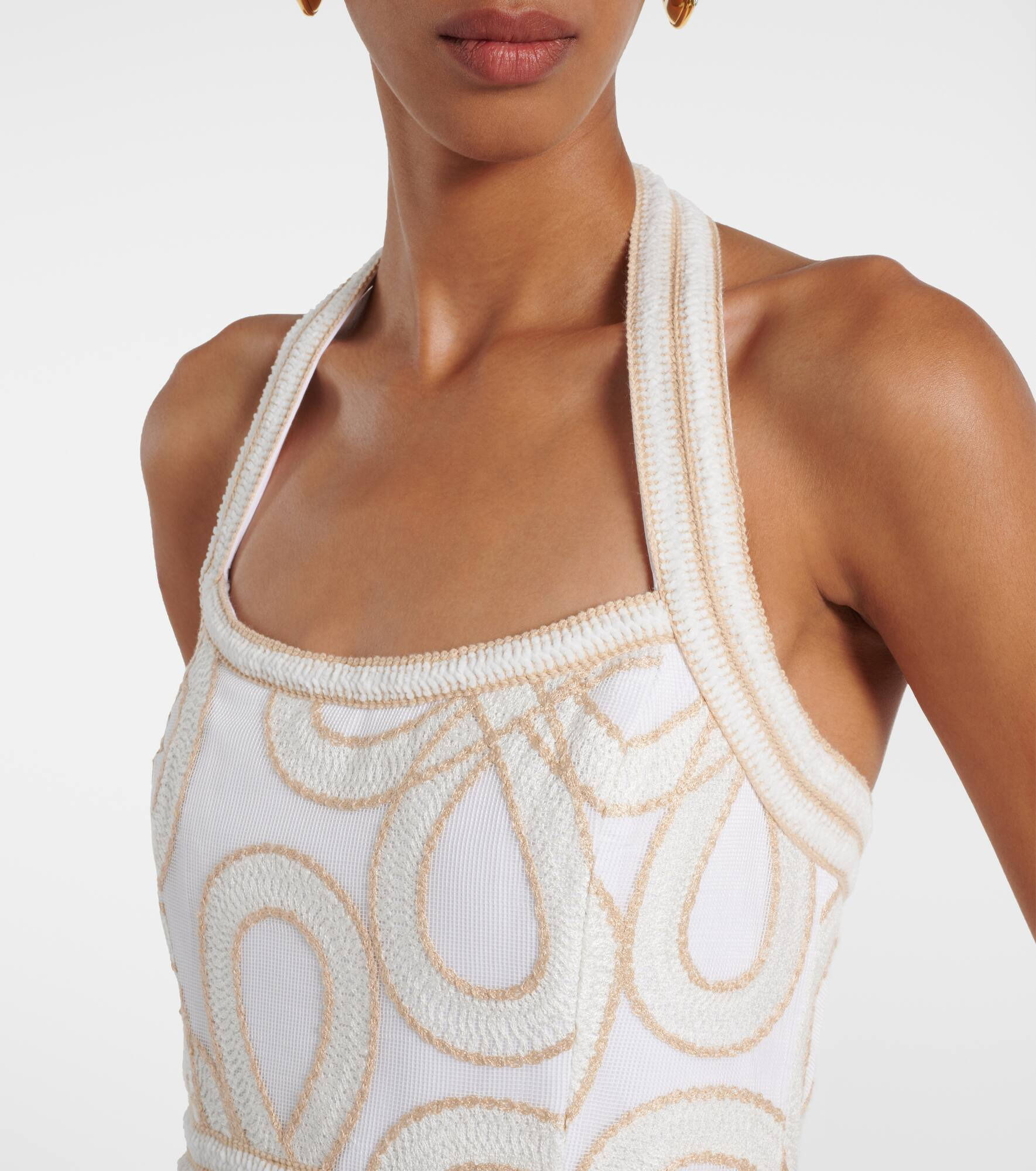 Irena embroidered halterneck midi dress - 4