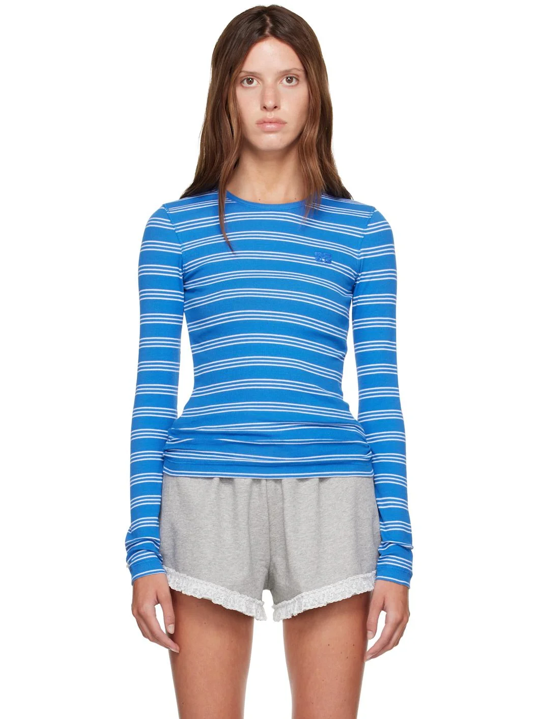 Navy Long-Sleeve Stripes T-shirt - 1