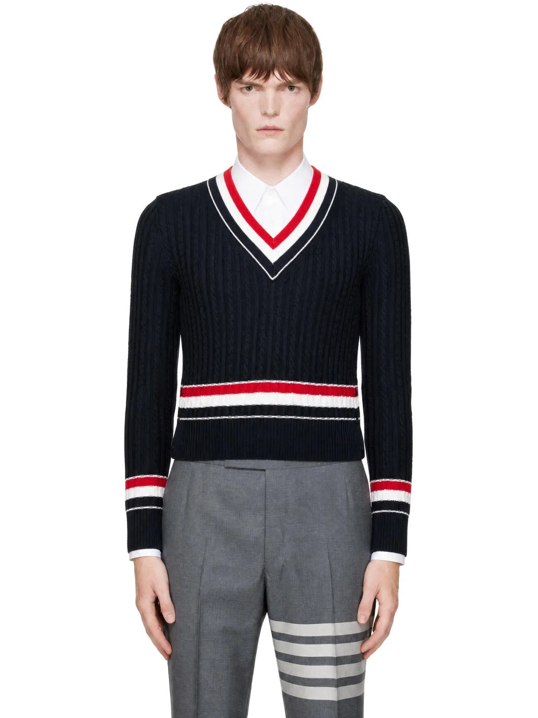 Navy RWB Stripe Cricket Sweater - 1