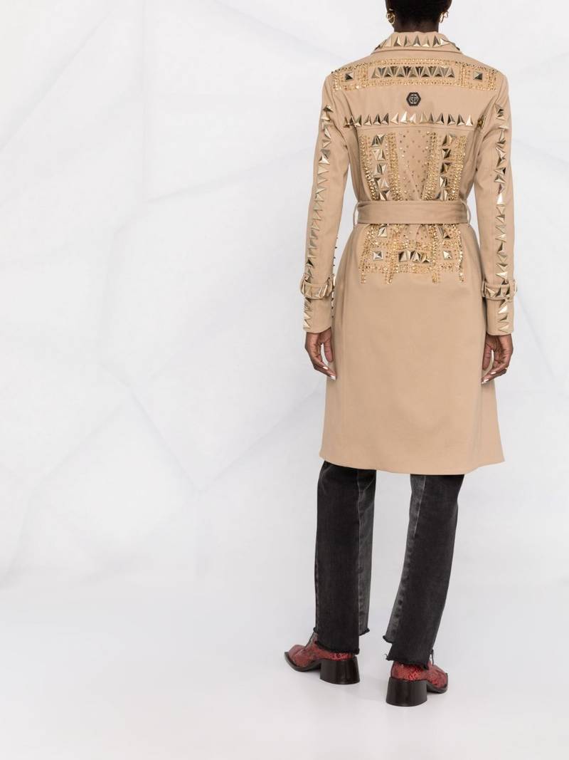 PHILIPP PLEIN studded belted trench coat outlook